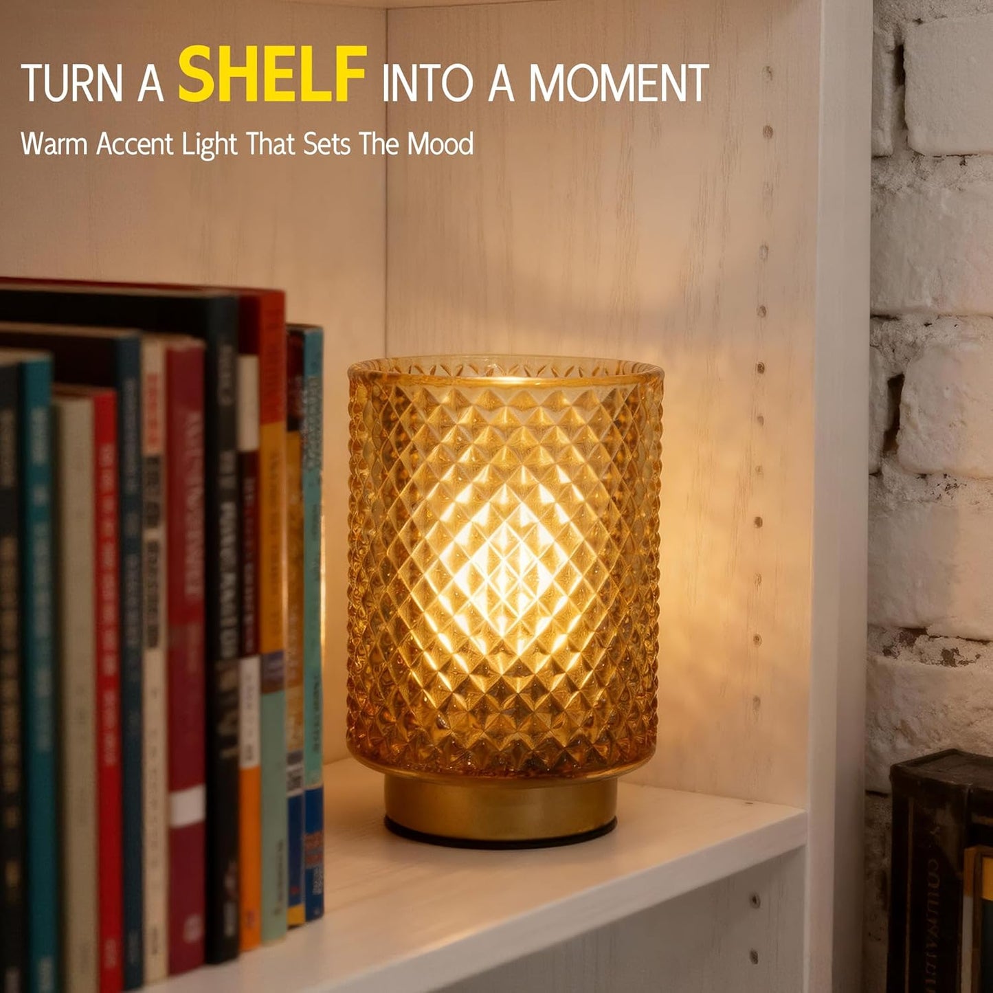 Battery Operated Lamp,Cordless Glass Accent Table Lamp with Timer for Bedside,Small Decorative Lamp with Warm White LED Bulb for Nightstand/Bookshelf/Entryway/Tabletop Counter Decor(Amber)