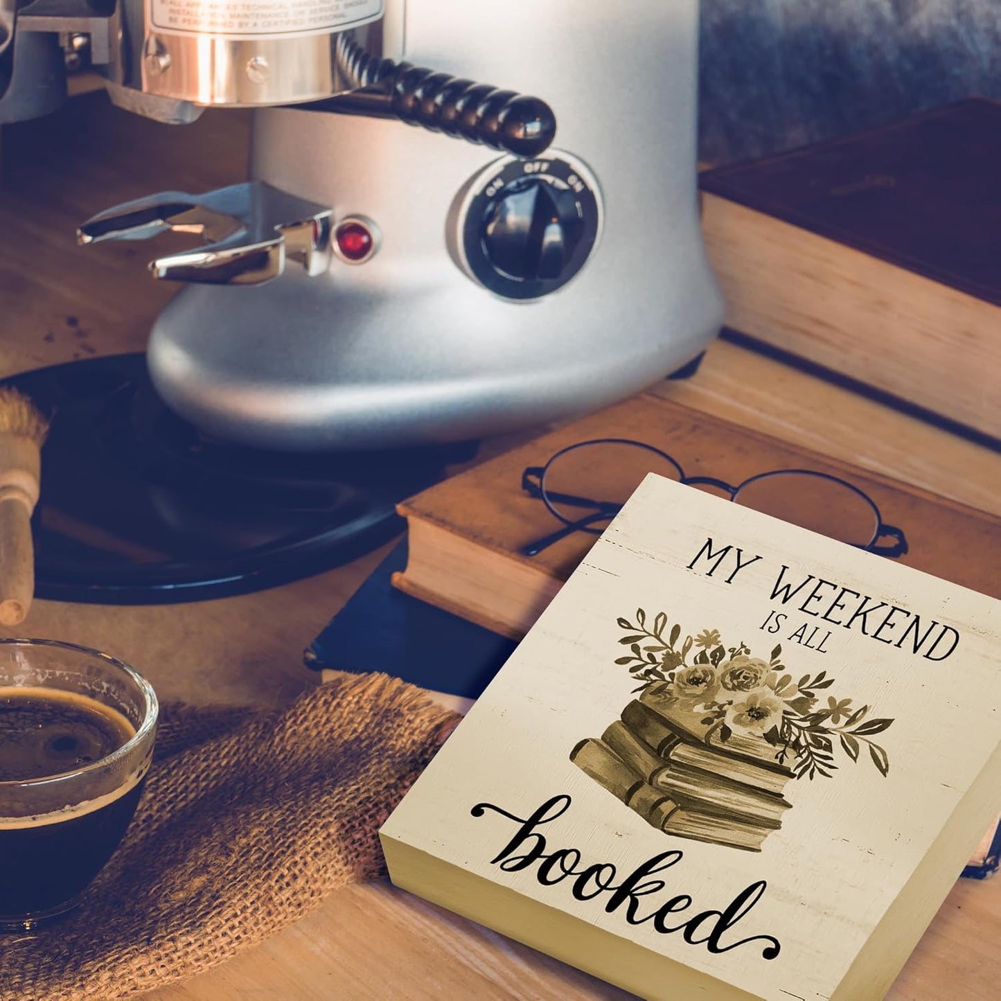 Zyzmasm Cute Kids Bookshelf Desk Decor Sign for Homeschool Library Reading Room, My Weekend is All Booked, Wooden Sign 5x5 Inches