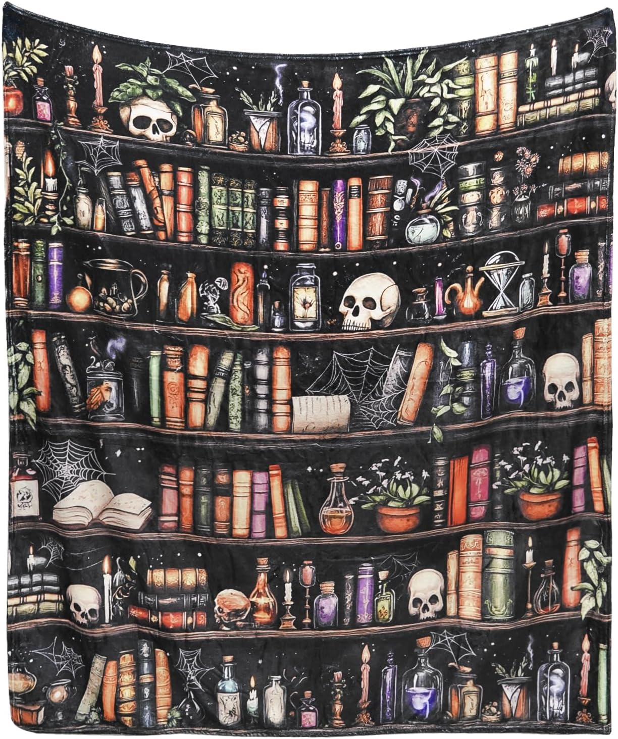 Book Lovers Gifts Bookish Blanket Goth Skull Bookshelf Halloween Throw Blanket Gifts for Bookworm,Reader,Reading,Bookclub,Booknerd,Librarian,Bookish,Book Accessories Halloween Decor- 60”X50”