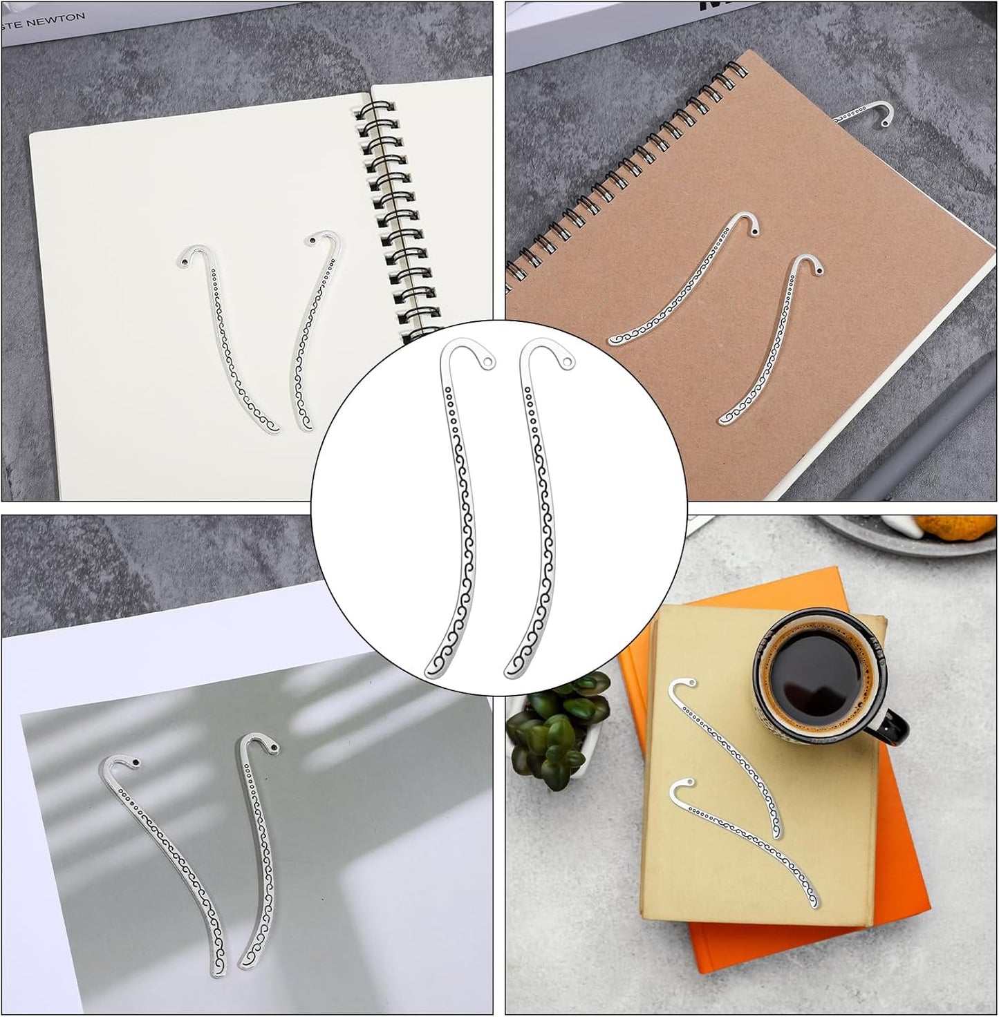 Metal Bookmarks, 30PCS Antique Vintage Silver Carved Hook Bookmarks with Loop, Book Marks for Reading Women Men, Unique Books Mark Gifts for Book Lovers, Jewelry Making Charms