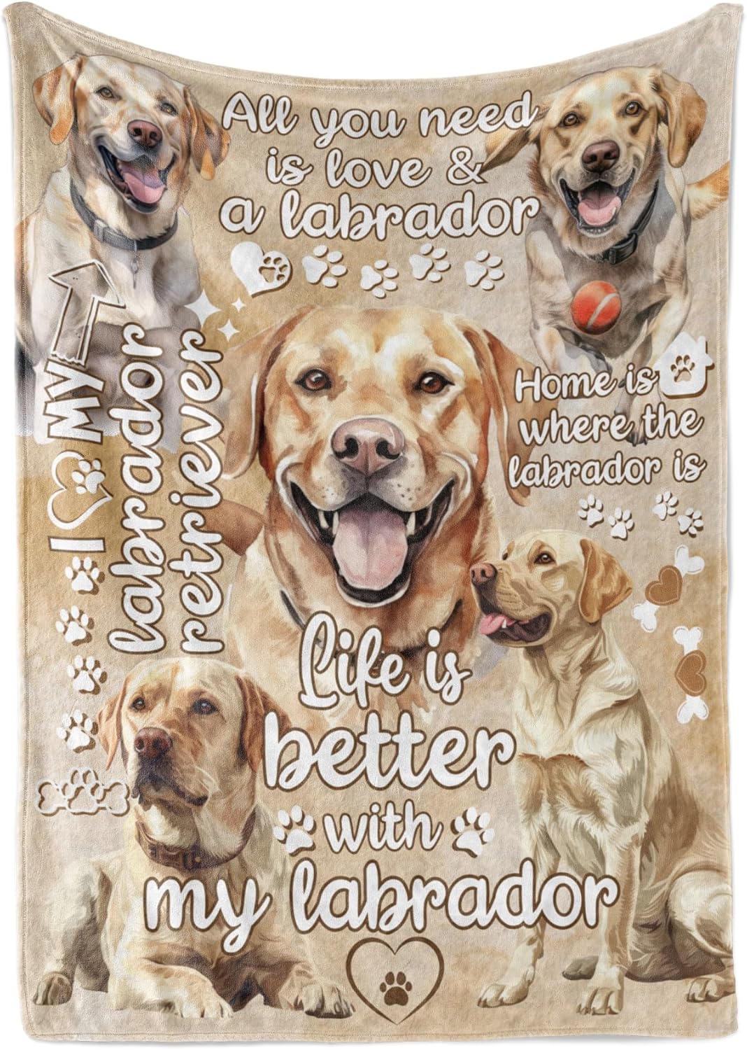 Labrador Retriever Blanket Gifts for Dog Lover & Owner, Labrador Gifts for Women & Men, Dog Mom & Dad, Soft Flannel Blanket, White Labrador, 65x 50 inches