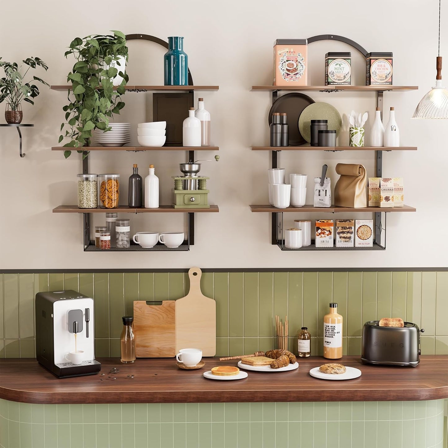 Floating Shelf for Wall- 31.5"x 24" 3+1 Tier Floating Shelves with Basket for Bathroom, Living Room,Bedroom and Kitchen Rustic Brown