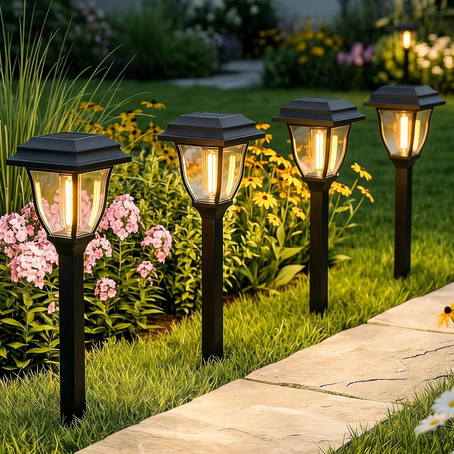Solar Pathway Lights 12 Pack Outdoor 3000K Bright Auto On/Off Solar Garden Lights Long Lasting Solar Powered Landscape Light for Path Yard Walkway Lawn Driveway Decor Lighting - Warm White