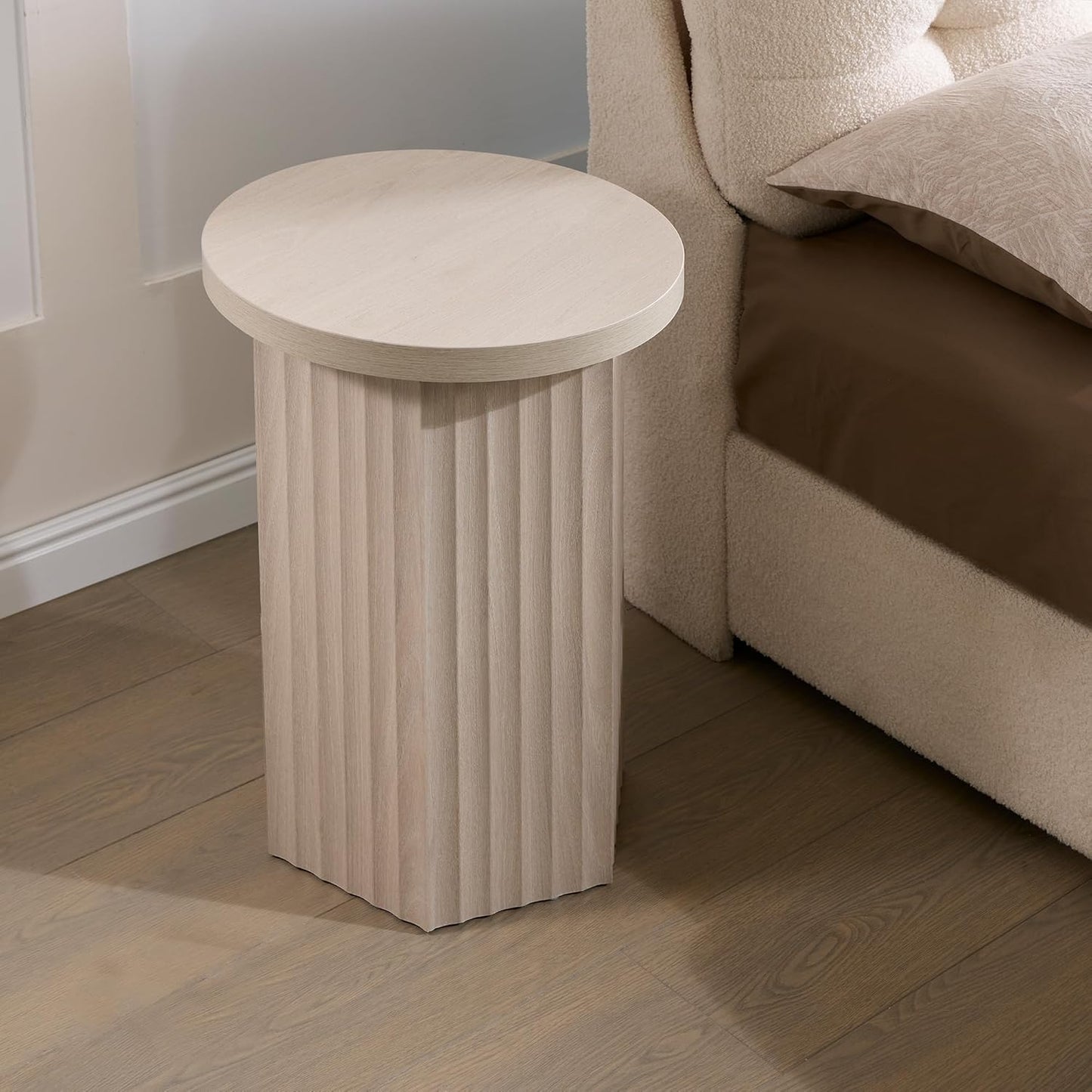 VividVibe End Tables for Living Room, Fluted Couch Side Table with Hexagonal Base, Wooden Bedside Table Bedroom Nightstands 2 Set Home Office Modern Accent Grey Alder