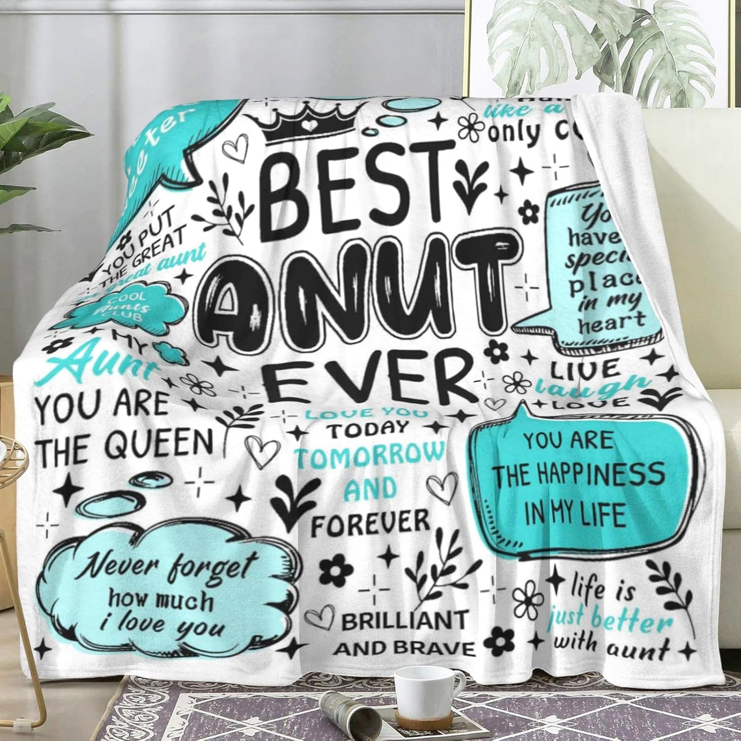 Aunt Blanket Auntie Gifts for Aunts from Niece,Aunts Stuff Best Aunt Ever Throw Blankets,Christmas Birthday Gift Ideas for Women from Niece Nephew 50" X 40"