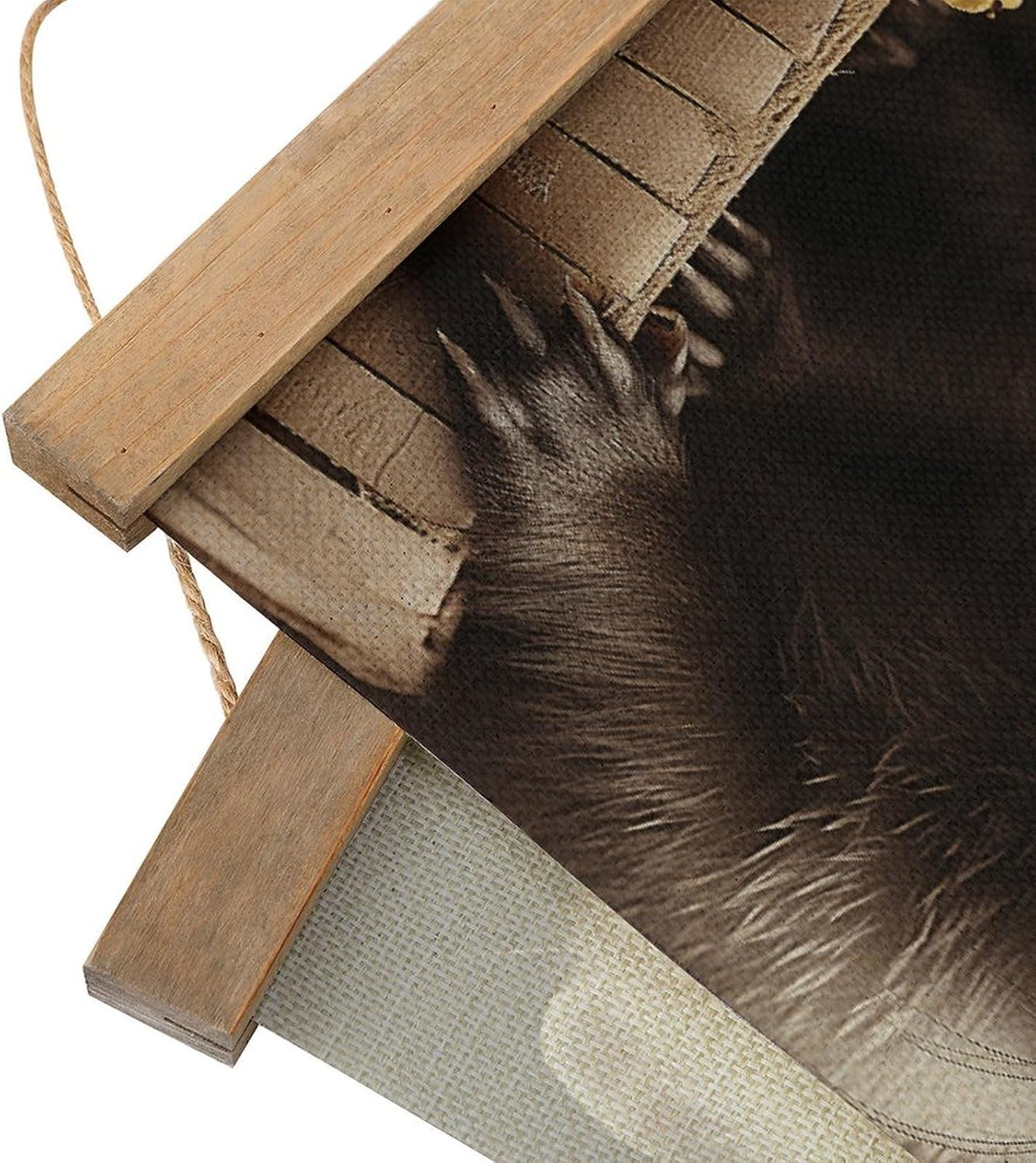 Vintage Ferrets Poster with Wooden Frame Personalized Linen Hanging Scroll Painting Rustic Wall Hanging Illustrative Modern Artwork Decor for Home Living Room Bedroom Office