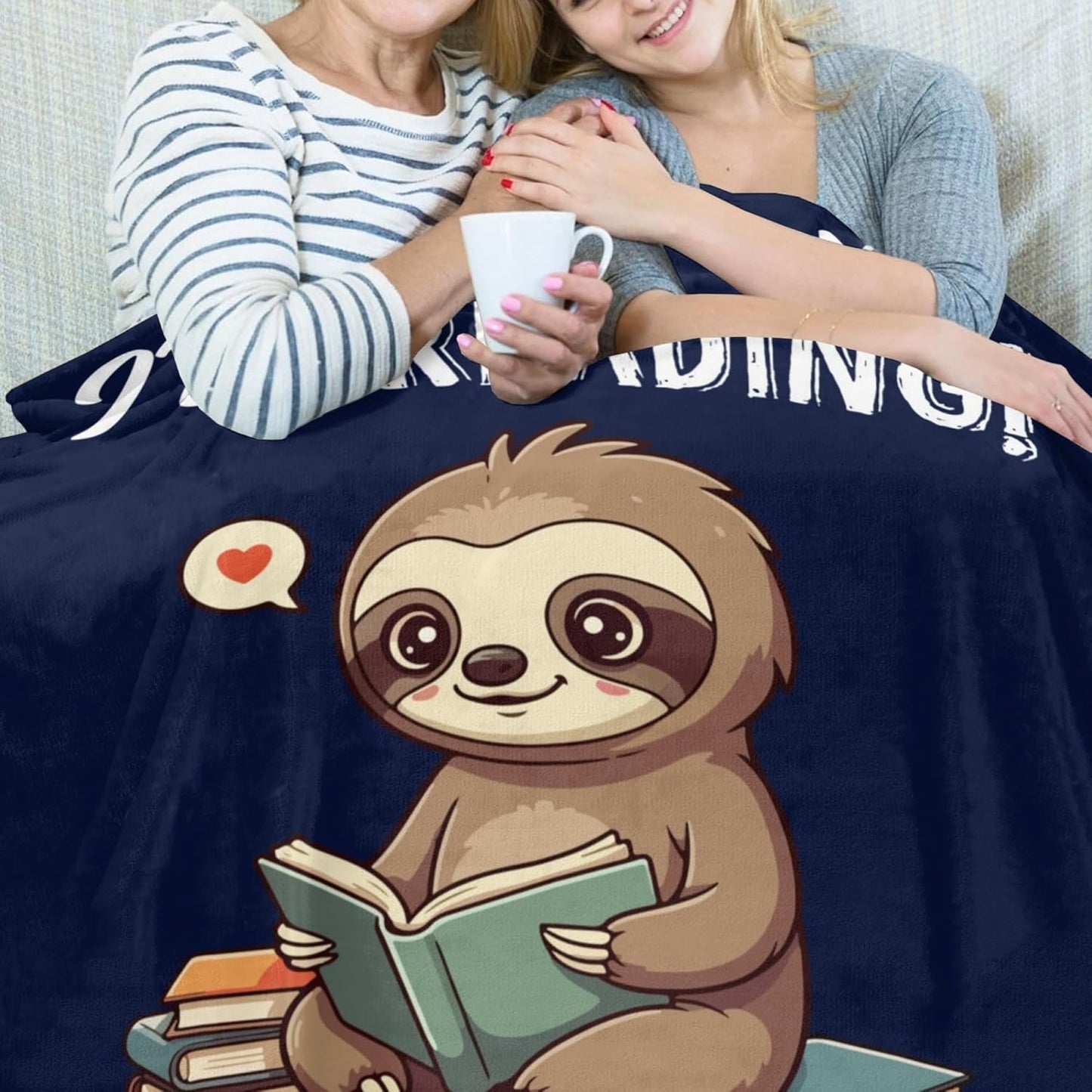 Reading Book Blanket for Women Men, Best Book Lovers Bookish Bookworm Teacher Teenager Gifts on Christmas Birthday Graduation, Funny Flannel Throw Blanket with Sloth Reading for Bed Sofa Decor 60"X50"