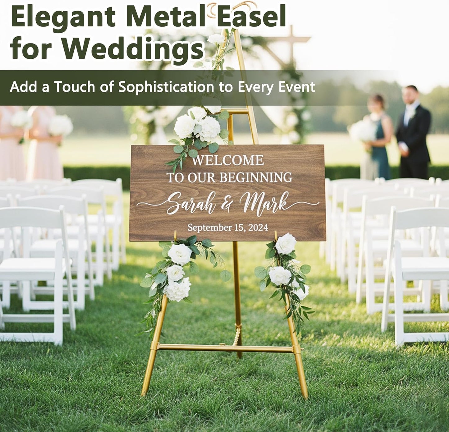 Gold Easel Stand for Sign, 55'' Adjustable Easel Stand for Display, Metal Easel Display Stand Heavy Duty(Round Tube)