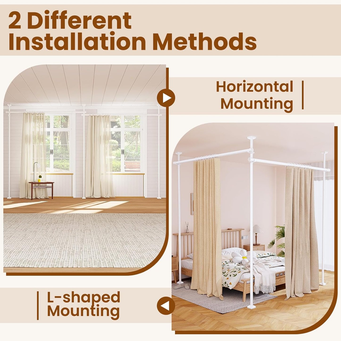 Bonpally Room Divider Curtain Rod, No Drilling Tension Rod for Room Separation, 4-10ft(H) 28-114inch(W) Adjustable Heavy Duty Floor to Ceiling Wall Divider Room Partition Privacy Separator, White