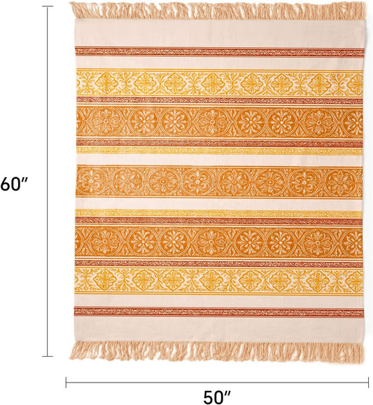 100% Cotton Boho Throw Blanket for Home Decor – Classic Farmhouse Quilt Bedding, Muslin Blankets for Adults, Vintage Woven Decorative Blanket for Couch, Bed Layering Use, Bohemian Stripe, 50"x60"