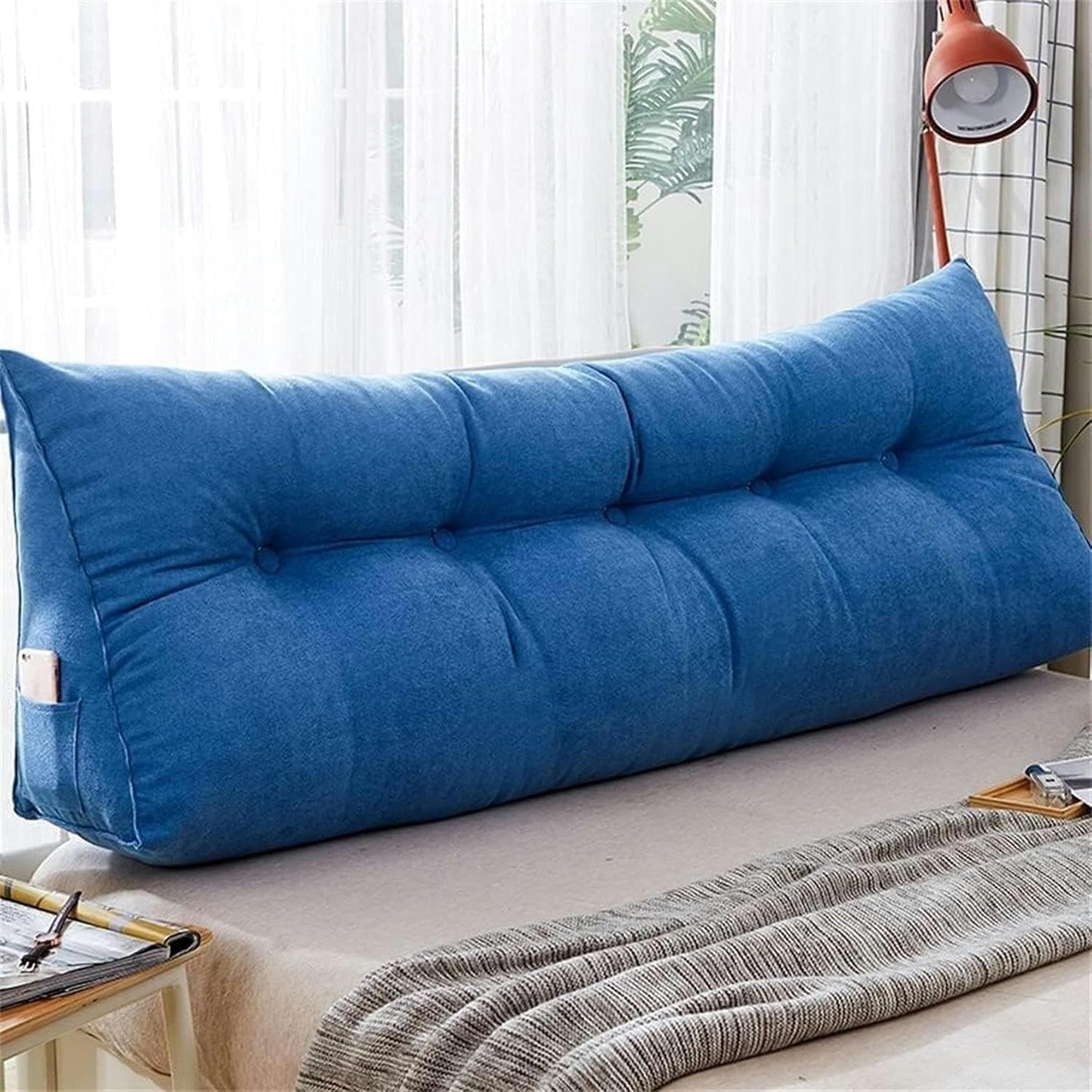 Soft Triangular Reading Bed Pillows, Large Bolster Headboard Back Support Lumbar Cushion Wedge Body Positioners Pillow Bed Rest Pillows(Dark Green,180 * 50 * 23cm)