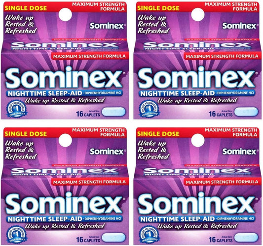 Sominex Nighttime Sleep-Aid Caplets, Maximum Strength, 16 ea (Pack of 4)
