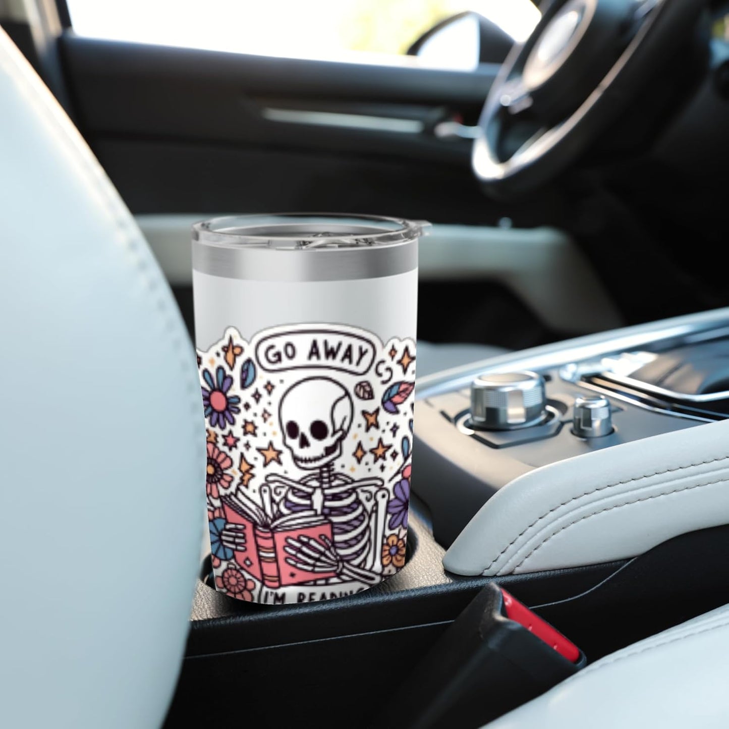 Go Away I'm Reading Funny Skeleton Book Lovers Bookish Skull Stainless Steel Insulated Tumbler