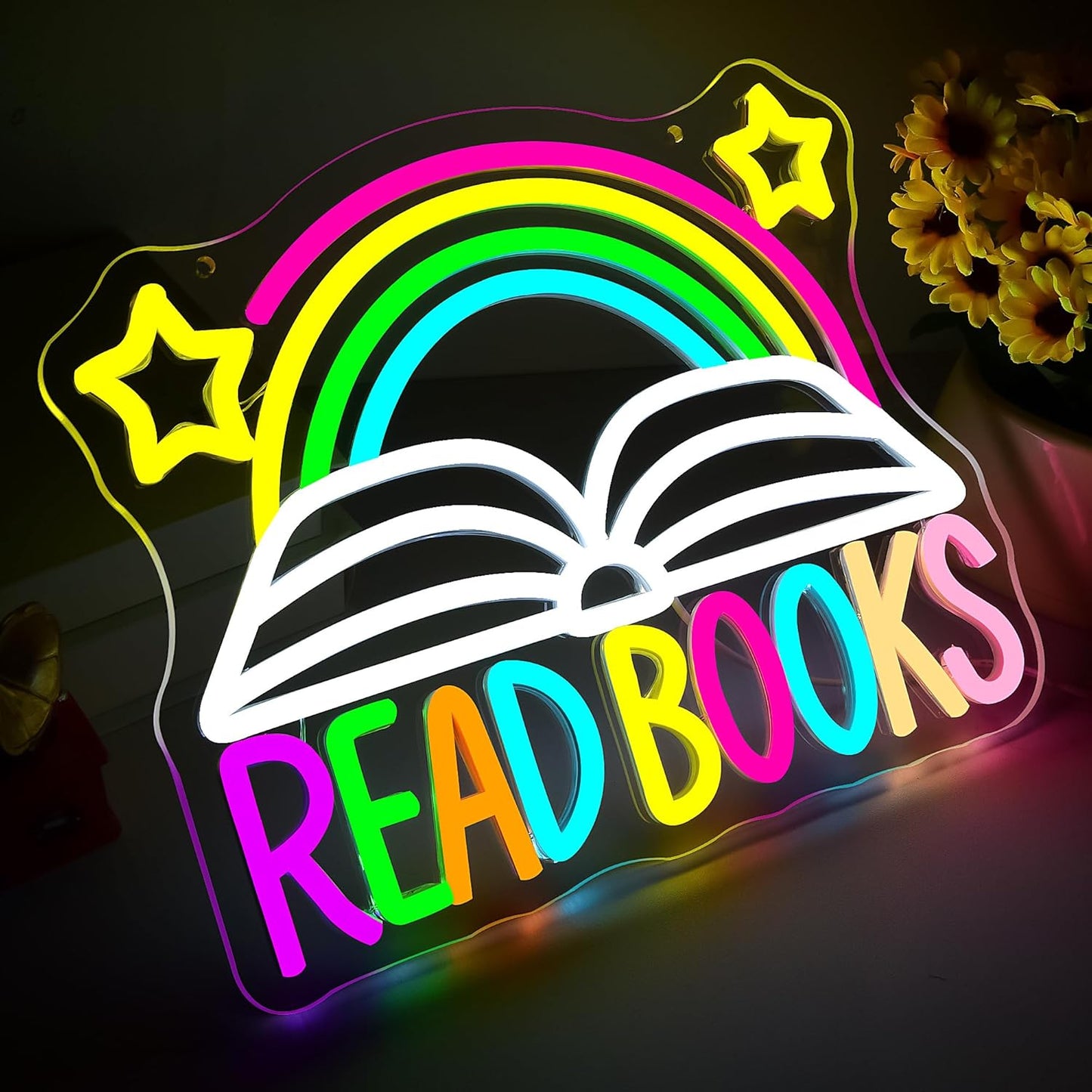 Read Books Neon Sign for Wall Decor Read Book Neon Light for Library Dimmable Rainbow Reading LED Light Up Sign for Classroom Study Room Bedroom Bookstore Birthday Gifts Size 13.7 * 11.2 In(TWP238)