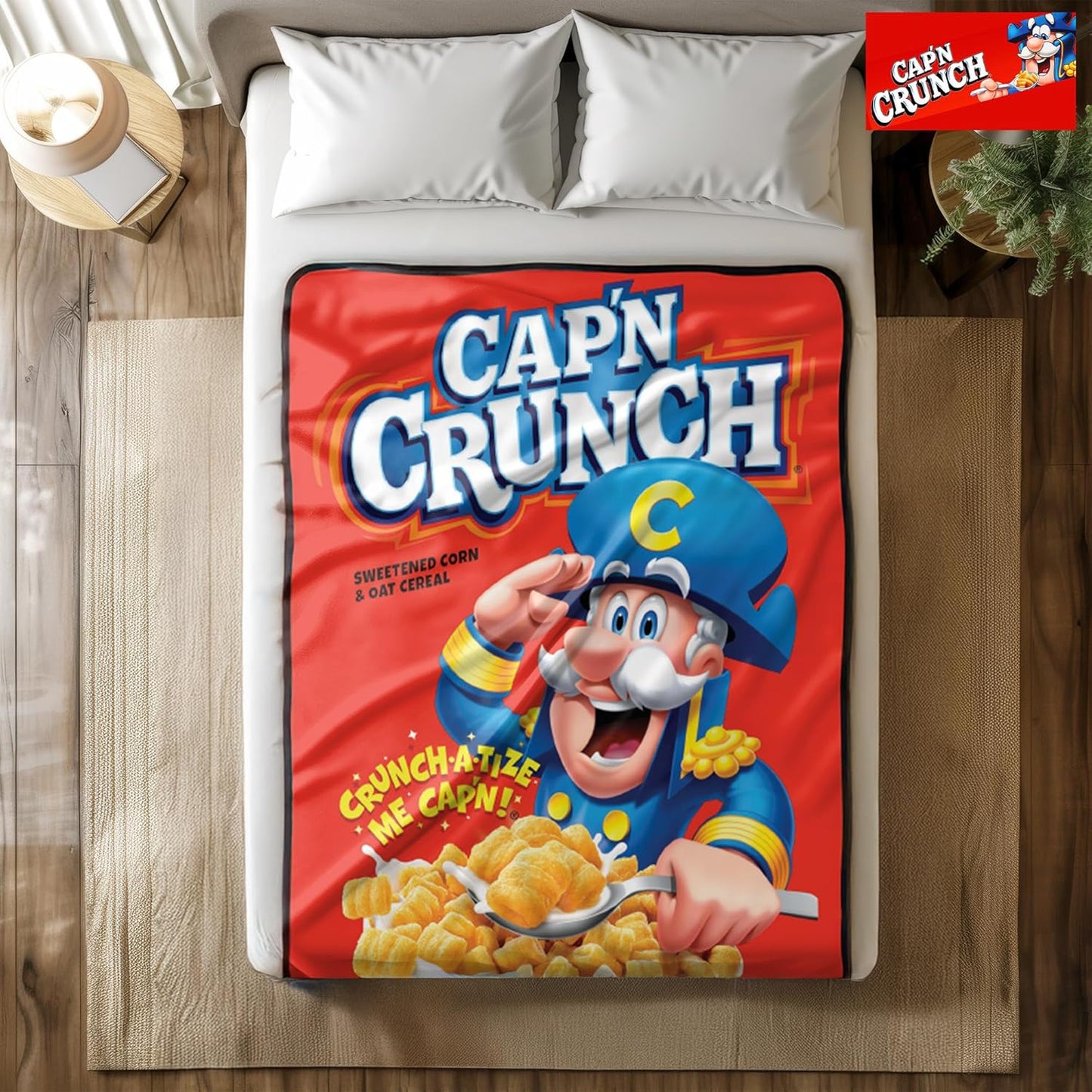 Surreal Entertainment Cap'n Crunch Cereal Blanket | Captain Crunch Blanket | Cap'n Plush Blankets | Captain Cereal Fleece Throw | Retro Throw Blankets | 45 X 60 Inches | Officially Licensed