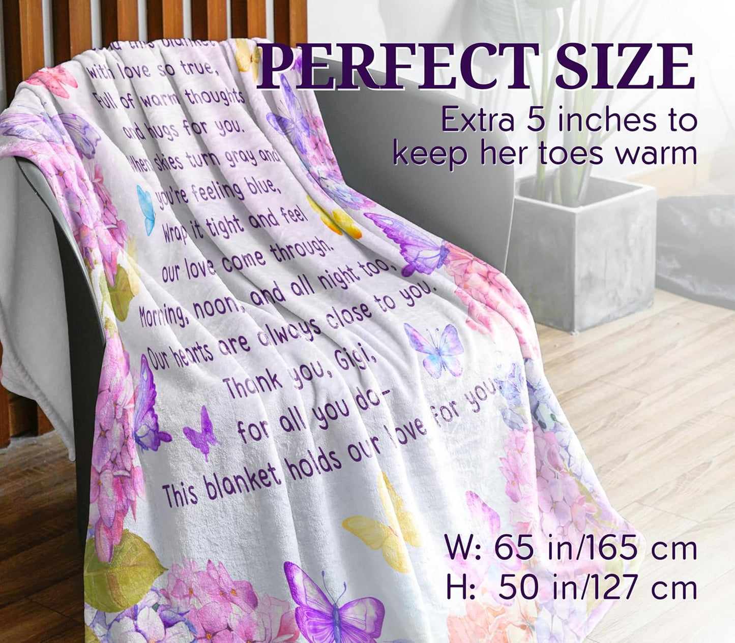 Nana Gifts from Grandkids, Grandma Gifts for Nana, Butterfly Flannel Throw Blanket for Grandma on Birthday, Mothers' Day, Grandparents' Day, Christmas, 50" x 65"
