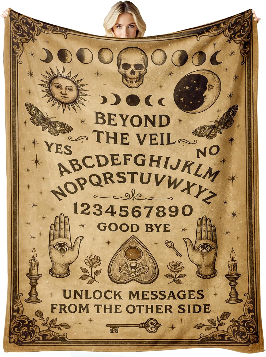 Vintage Gothic Spirit Board Blanket - Witchy Mystical Halloween Throw Blanket 50"x60", Soft Flannel Cozy Occult Celestial Decor, Spooky Unique Gifts for Adults, Goth Home Accessories