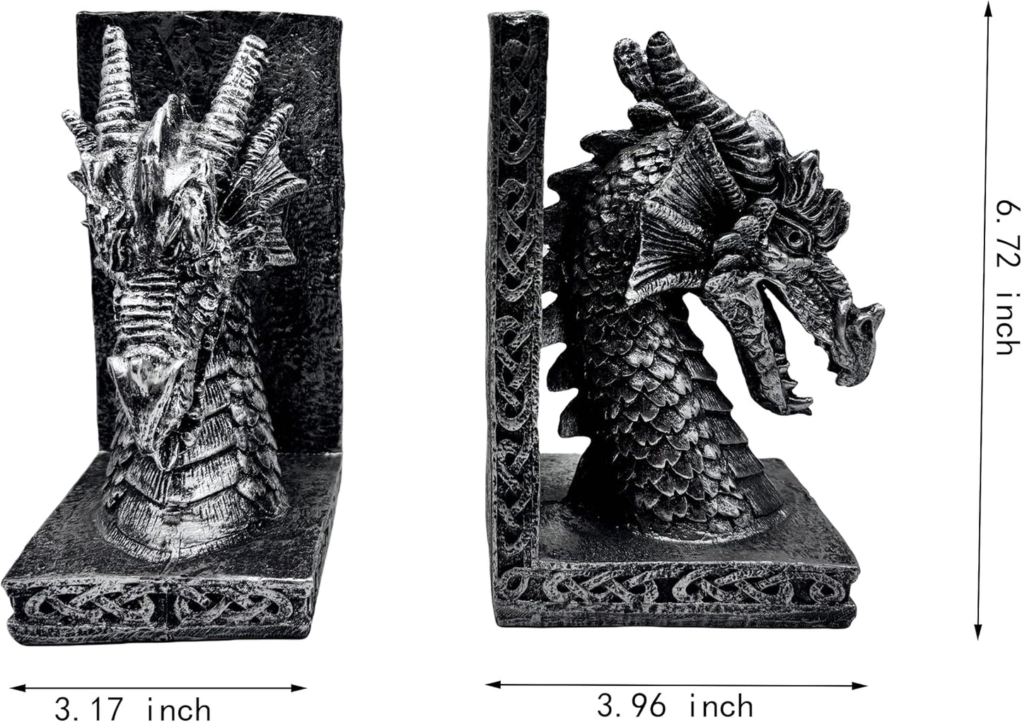 Book Ends for Shelves to Hold Books Heavy Duty,Decorative Bookend for Bookshelf Décor, Animal Dragon Book Stopper Dragon Statues for Home, Office Desk, Living Room Decoration,Vintage Silver,1pair
