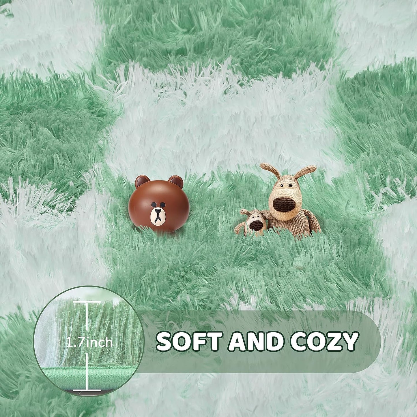 Super Soft Rug, Round Rug for Bedroom, 4X4 Ft Sage Green and White Checkered Round Rug Non-Slip High Pile Cute Soft Fluffy Rug for Living Room Bedroom Kids Room