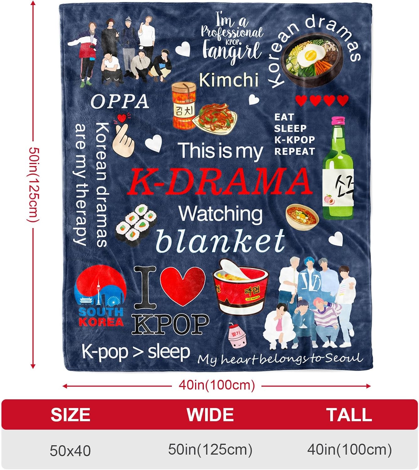 Korean Drama Blanket - Soft & Cozy Throw for Korean Drama Fans, Perfect for Binge-Watching, Kpop Lovers, Kimchi, Oppa, Korean Food, for Fangirls & Fanboys 50x40 inches