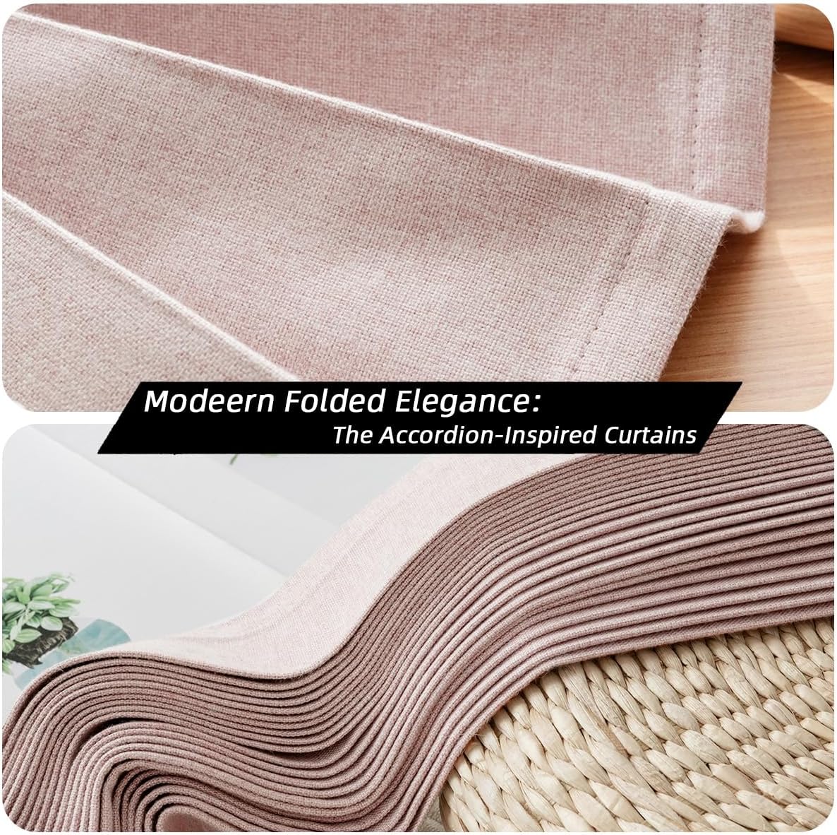 Treatmentex Folding Pink Blackout Pleated Curtains with Hooks, Accordion Style Closet Door Curtains, Wall Drapes, Room Divider, 42" W x 78" L 1 Panel