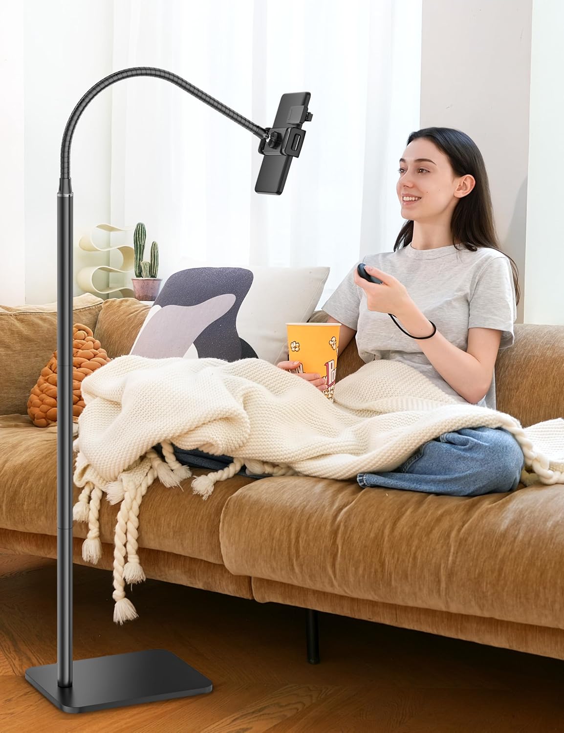 Kindle Stand Floor with Remote Page Turner for Reading in Bed, Tablet Stand Holder with Adjustable Gooseneck, Compatible with Kindle Accessories/Paperwhite, Hands Free Use Gifts for Readers