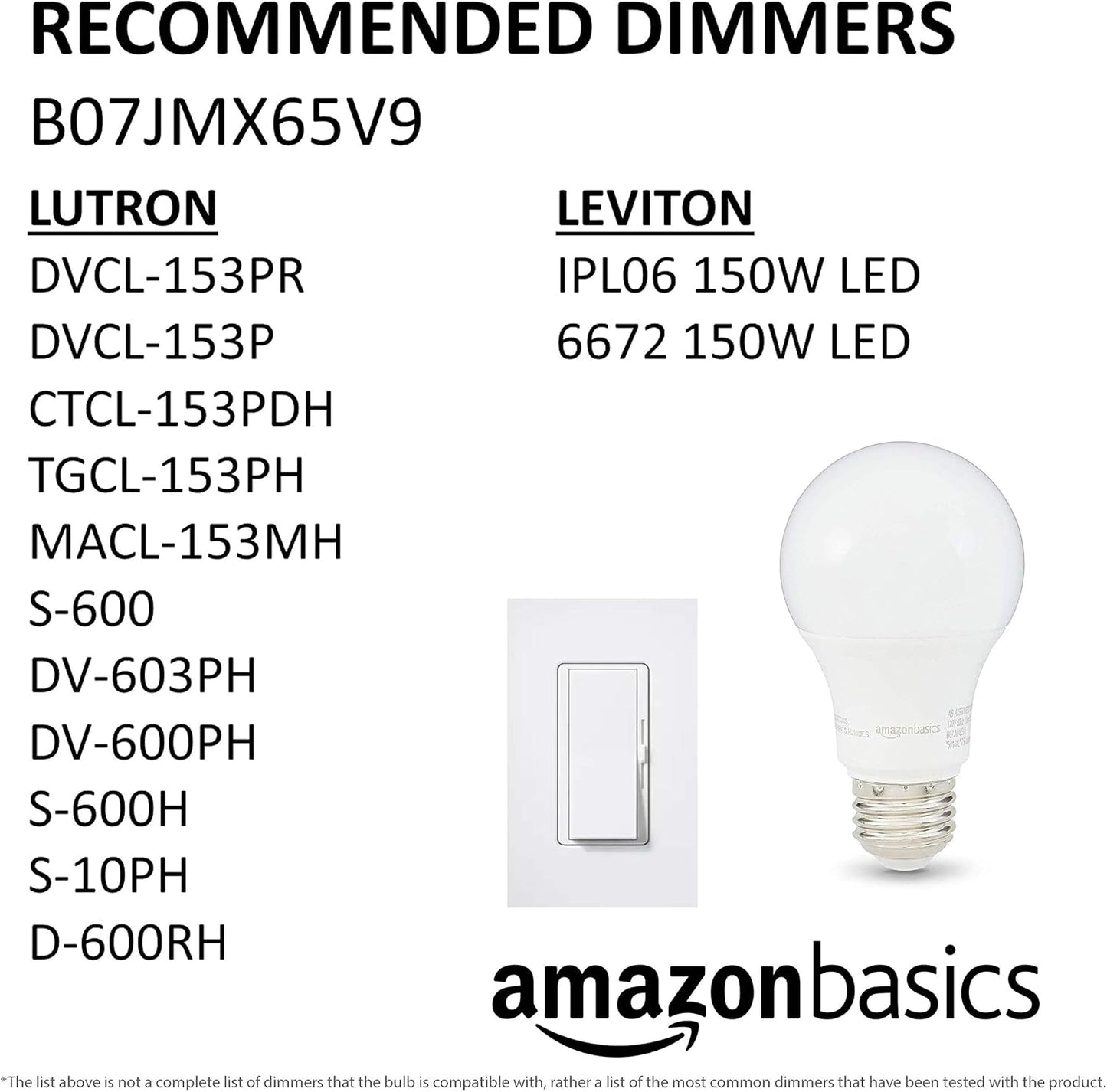 Amazon Basics A19 LED Light Bulbs, 60 Watt Equivalent, Energy Efficient 9W, E26 Standard Base, Soft White 2700K, Dimmable, 10,000 Hour Lifetime , 6-Pack