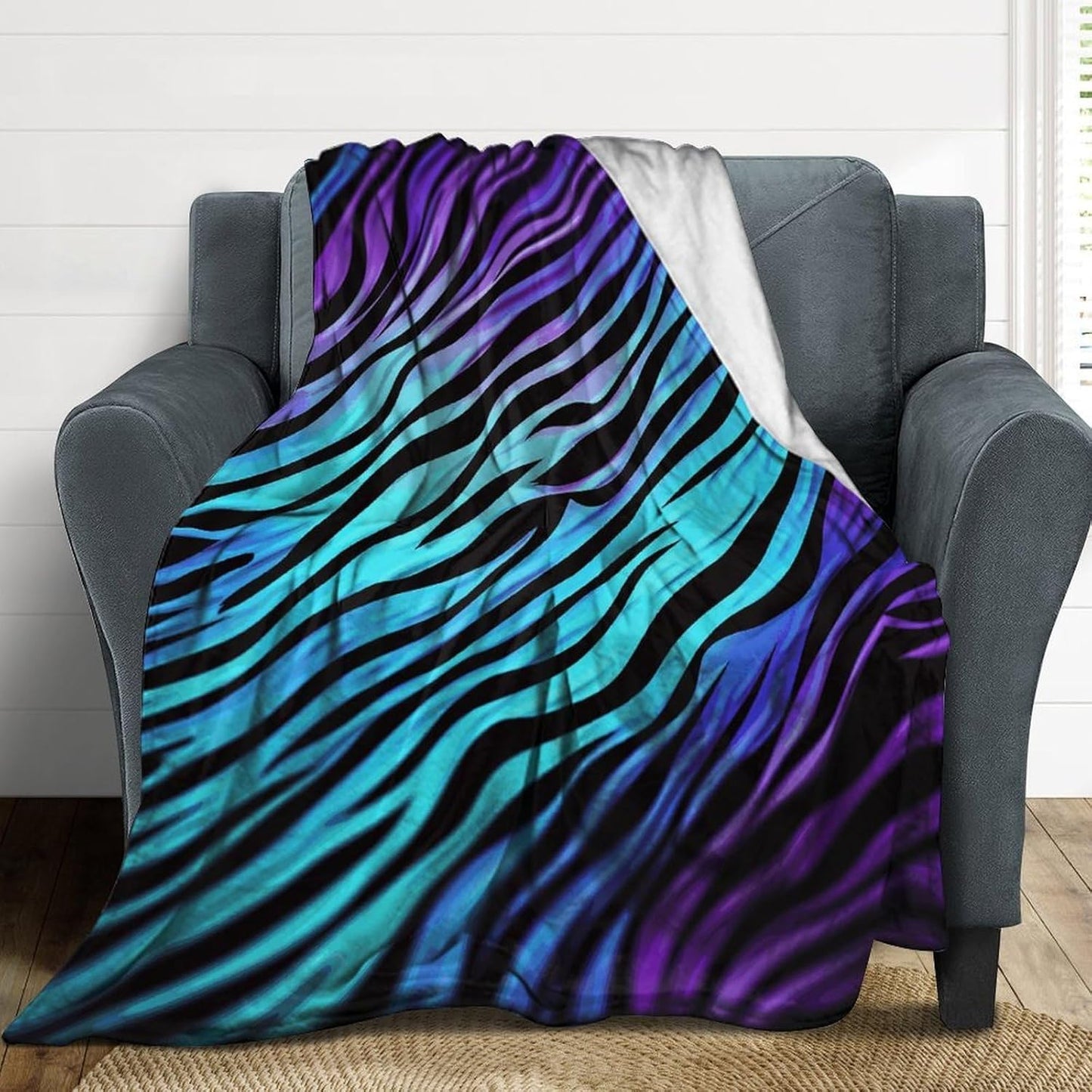 Purple Blue Green Camouflage Zebra Stripes Blanket Super Soft Lightweight Throw Blanket Cute Cozy Warm Bed Blanket Decorative Fuzzy Blanket All-Season Home Decor Gift for Sofa Couch Living Room 50"*60