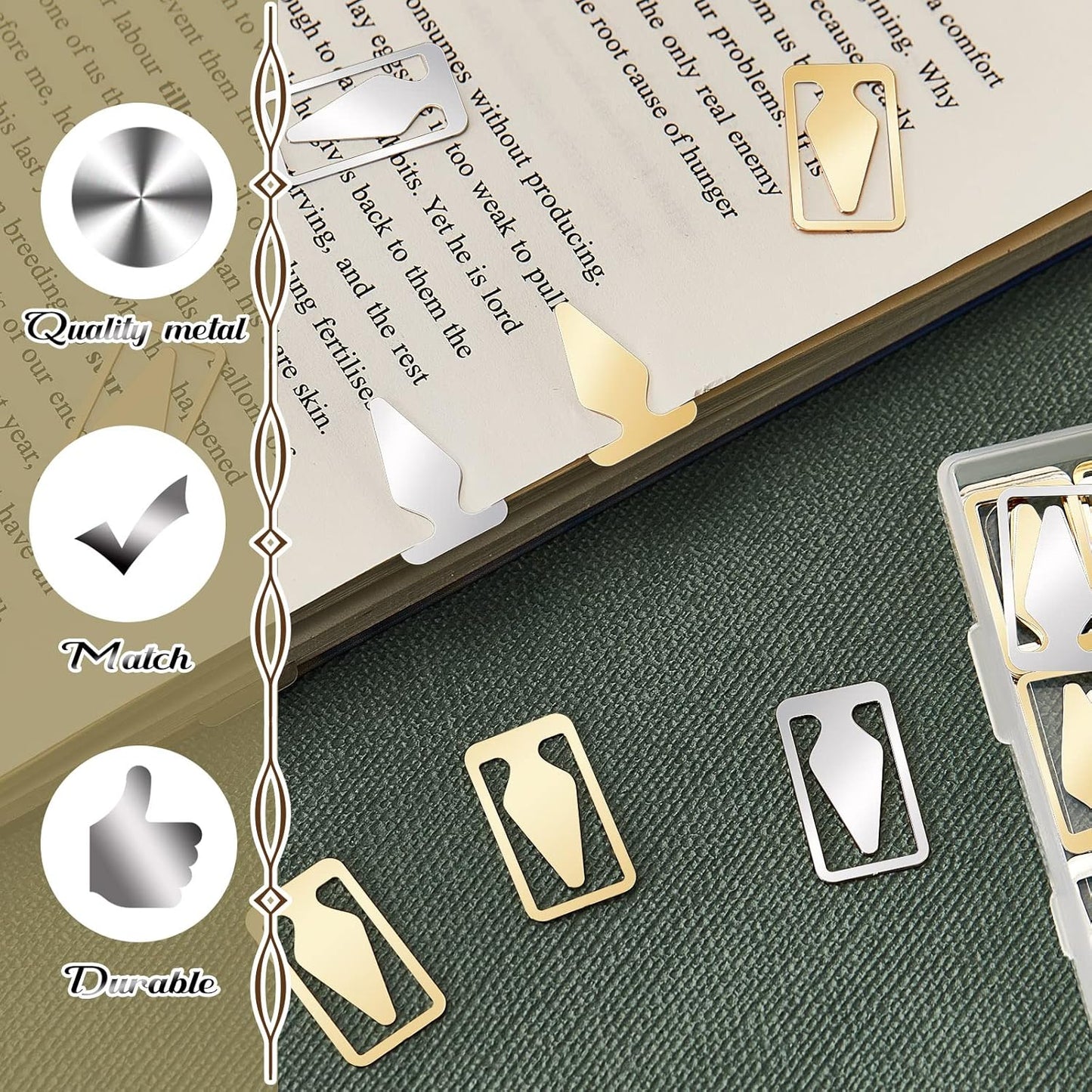Spakon 100 Count Tin Mixed Metals Book Line Markers Arrow Bookmarks and Page Markers for Reading Teachers Students Book Lovers School and Work (Silver and Gold)
