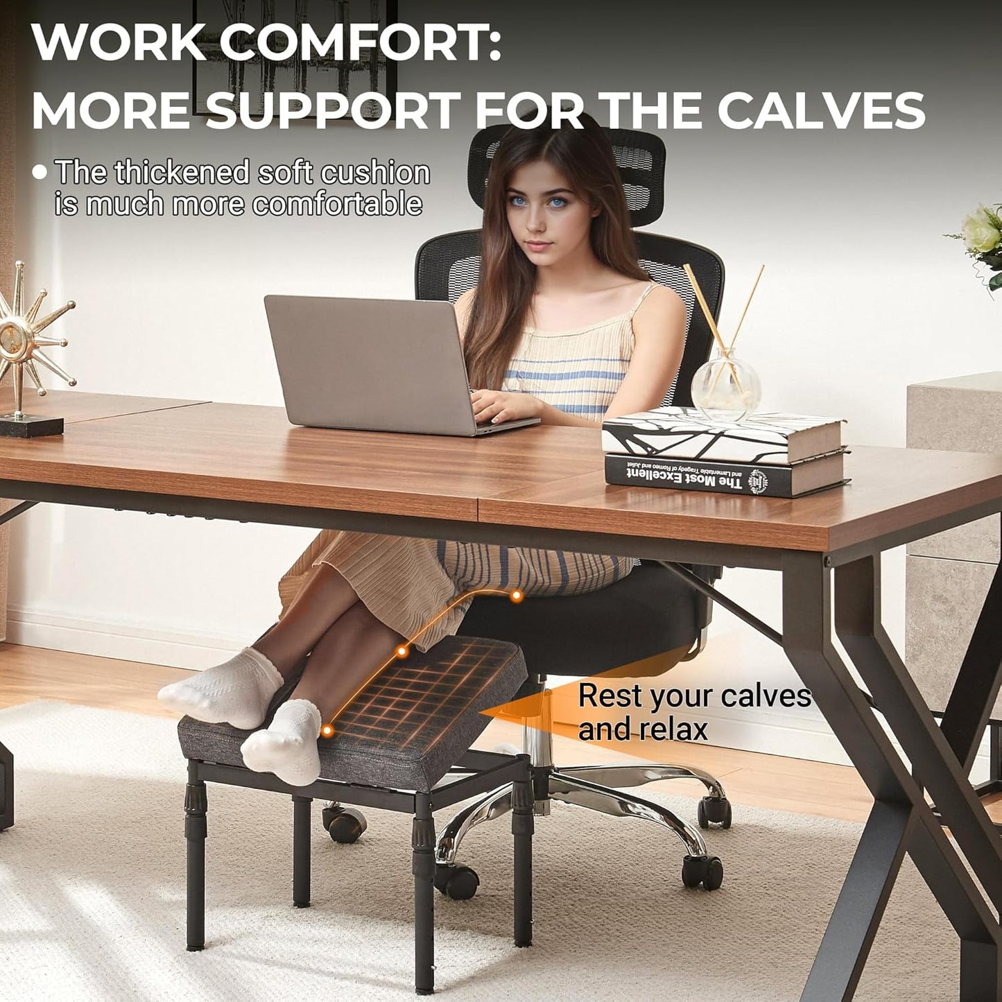 Adjustable Ottoman Pouf, 4 Height Position & 60 Degree Tilt Angle Adjustment Footrest Ottomans Footrest Foot Stools Pouffe Footstool for Under Desk for Living Room Home(Carbon Gray)