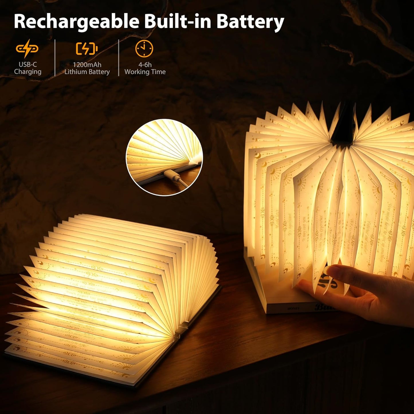 Magic Truth Book Light - Rechargeable LED Book Lamp for Home Decor, Ideal Christmas & Bookworm Gifts with Gold Foil Embossed Cover, Warm White Light for Entertainment & Relaxation (Blue)