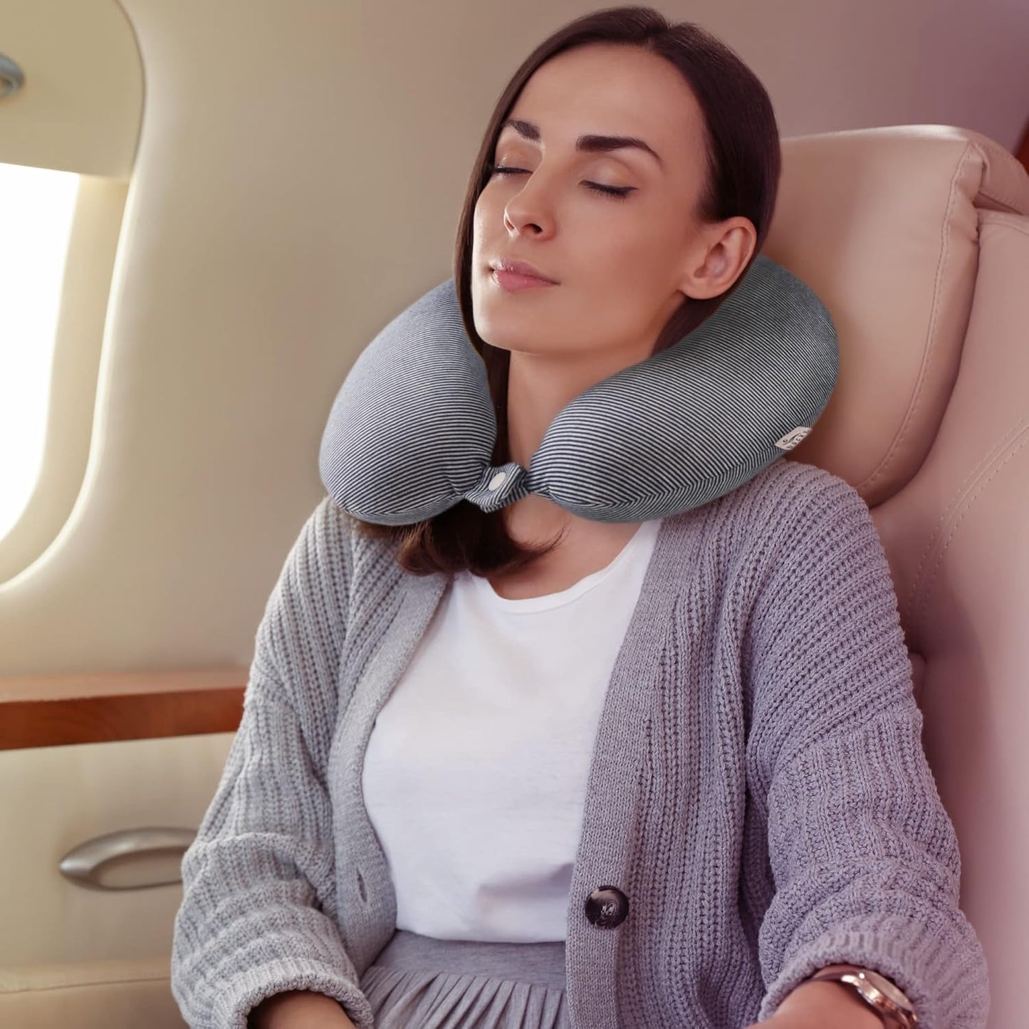 Bucky Jersey Stripe Comfort Travel Accessories, Memory Foam Neck Pillow, Navy Stripe, One Size