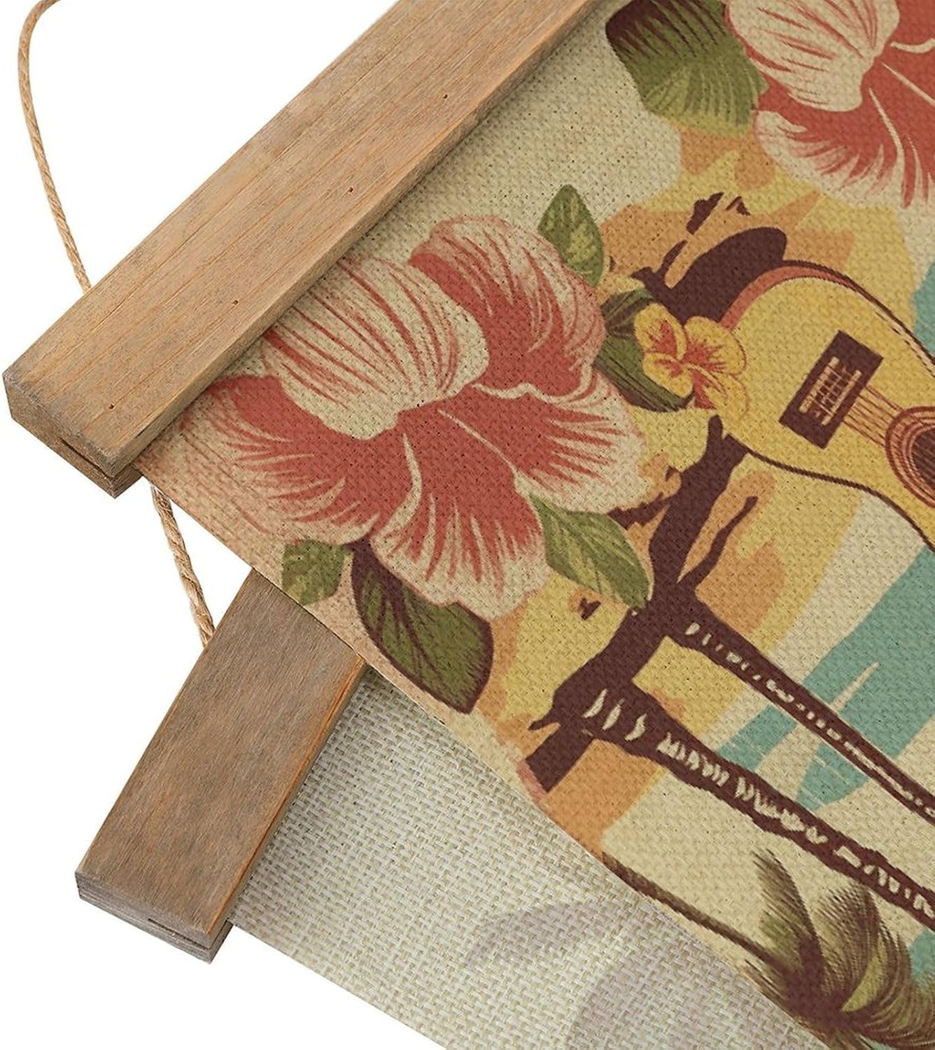 Vintage Vintage Hawaii Poster with Wooden Frame Personalized Linen Hanging Scroll Painting Rustic Wall Hanging Illustrative Modern Artwork Decor for Home Living Room Bedroom Office