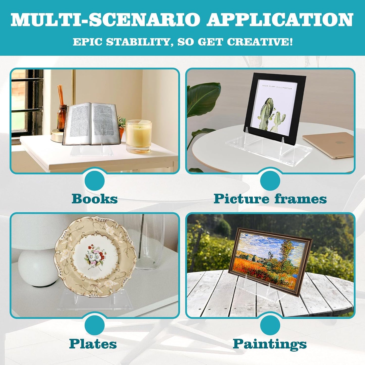2 PCS Acrylic Easel for Books, Clear Picture Frame Stands for Display, Acrylic Stands for Display, Tabletop Plate Holder Rack for Photo Card Magazine