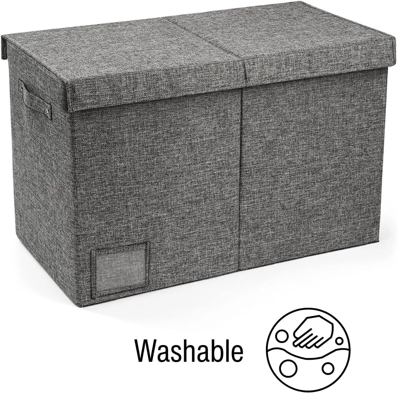 PandaEar Large Toy Storage Box with Lid, Collapsible Organizer Chest Bin Basket for Kids, Boys, Girls, Playroom, Nursery, Bedroom, Closet, 25"x13"x16" (Gray)