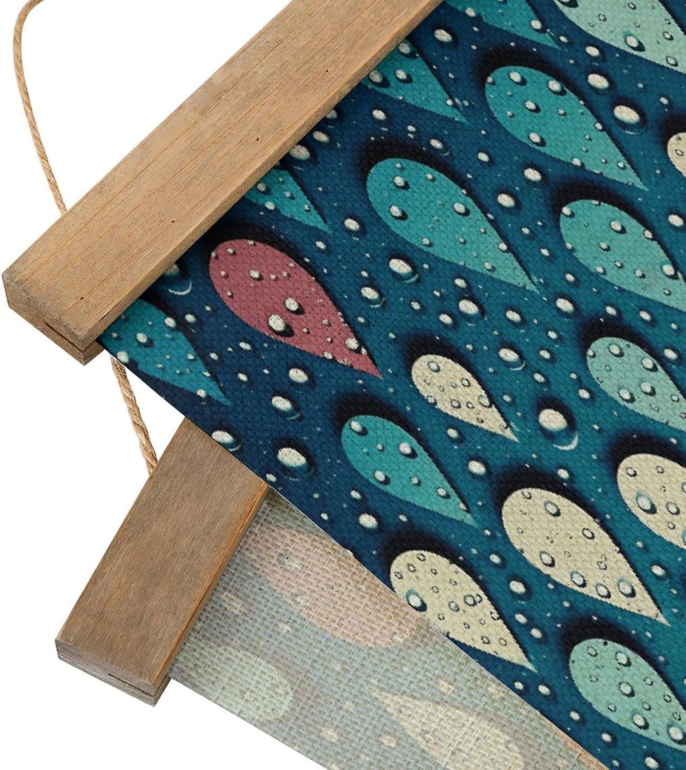 Vintage Water Drops Dots Poster with Wooden Frame Personalized Linen Hanging Scroll Painting Rustic Wall Hanging Illustrative Modern Artwork Decor for Home Living Room Bedroom Office