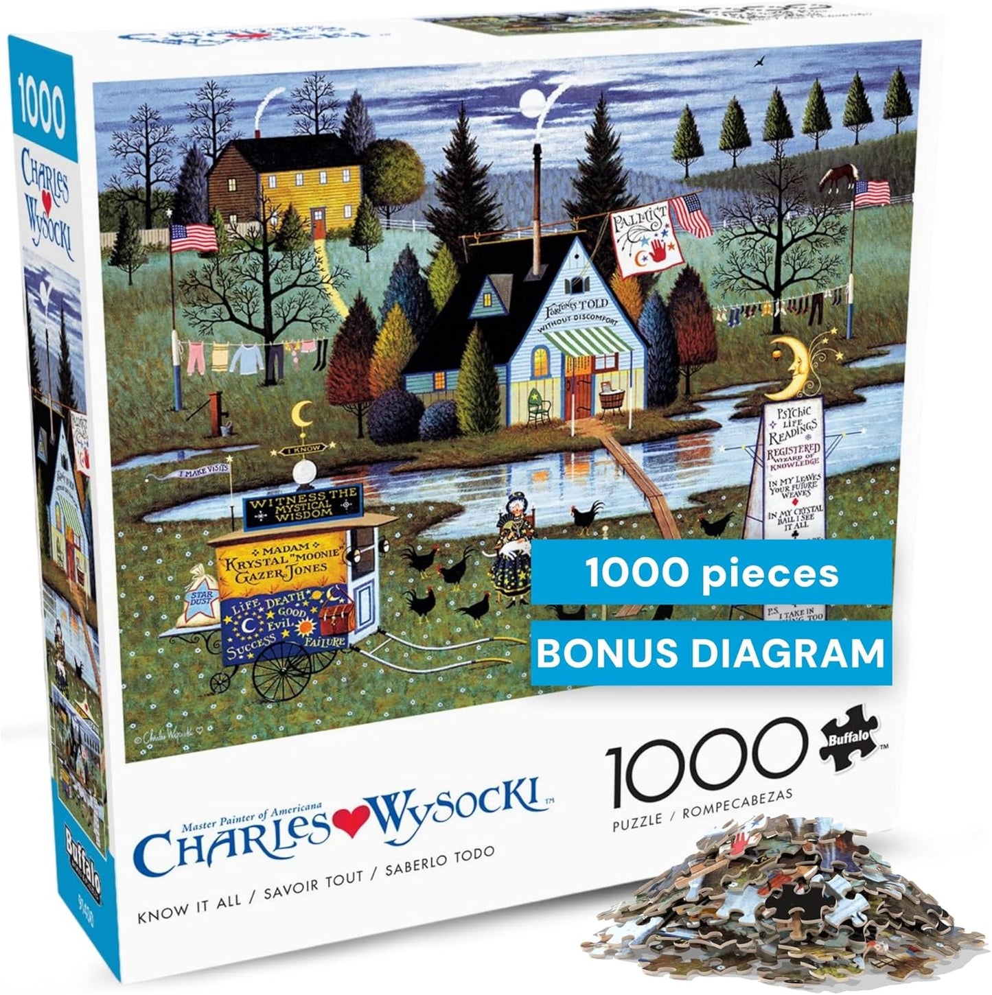 Buffalo Games – Charles Wysocki Know It All 1000 Piece Jigsaw Puzzle, Americana Folk Art Puzzle for Adults