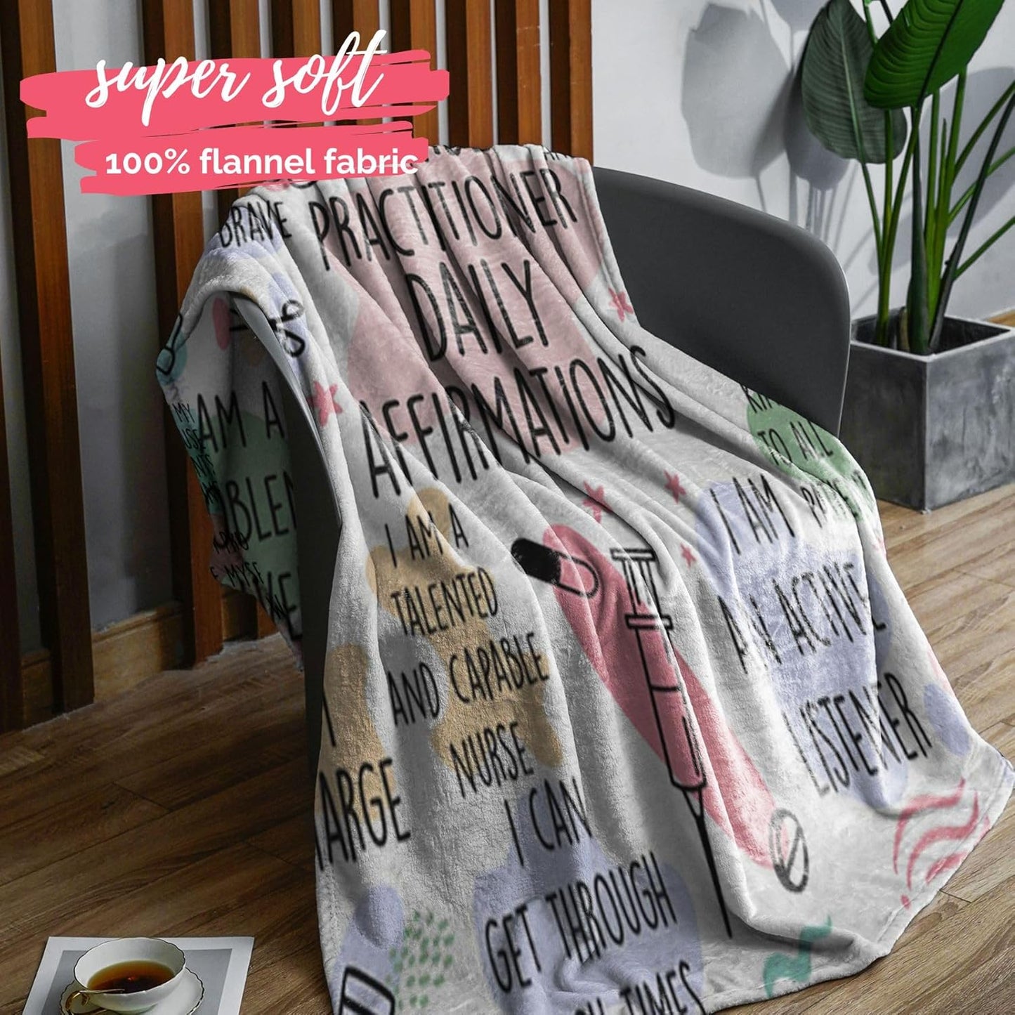InnoBeta Nurse Practitioners Gifts for Women, Daily Affirmation Throw Blanket for Nurses Practitioners, 50 x 65 Inches, Beige
