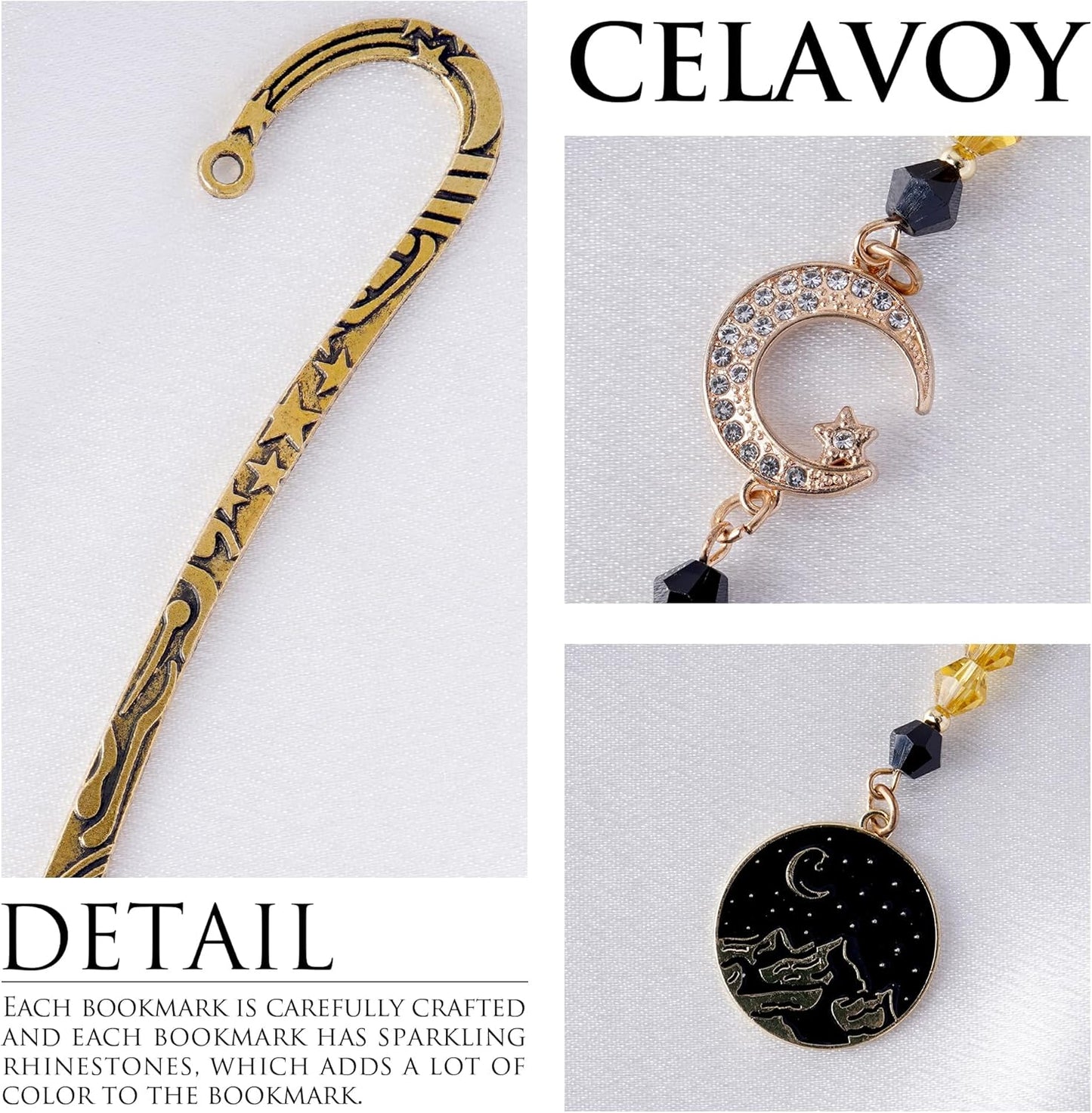 Fantasy Acotar Metal Bookmark - Retro Vintage Hook Book Marks Page Mark with Beaded Black Gold Moon Charm for Women Men Students Teachers Reading Lovers Birthday Gifts School Accessories