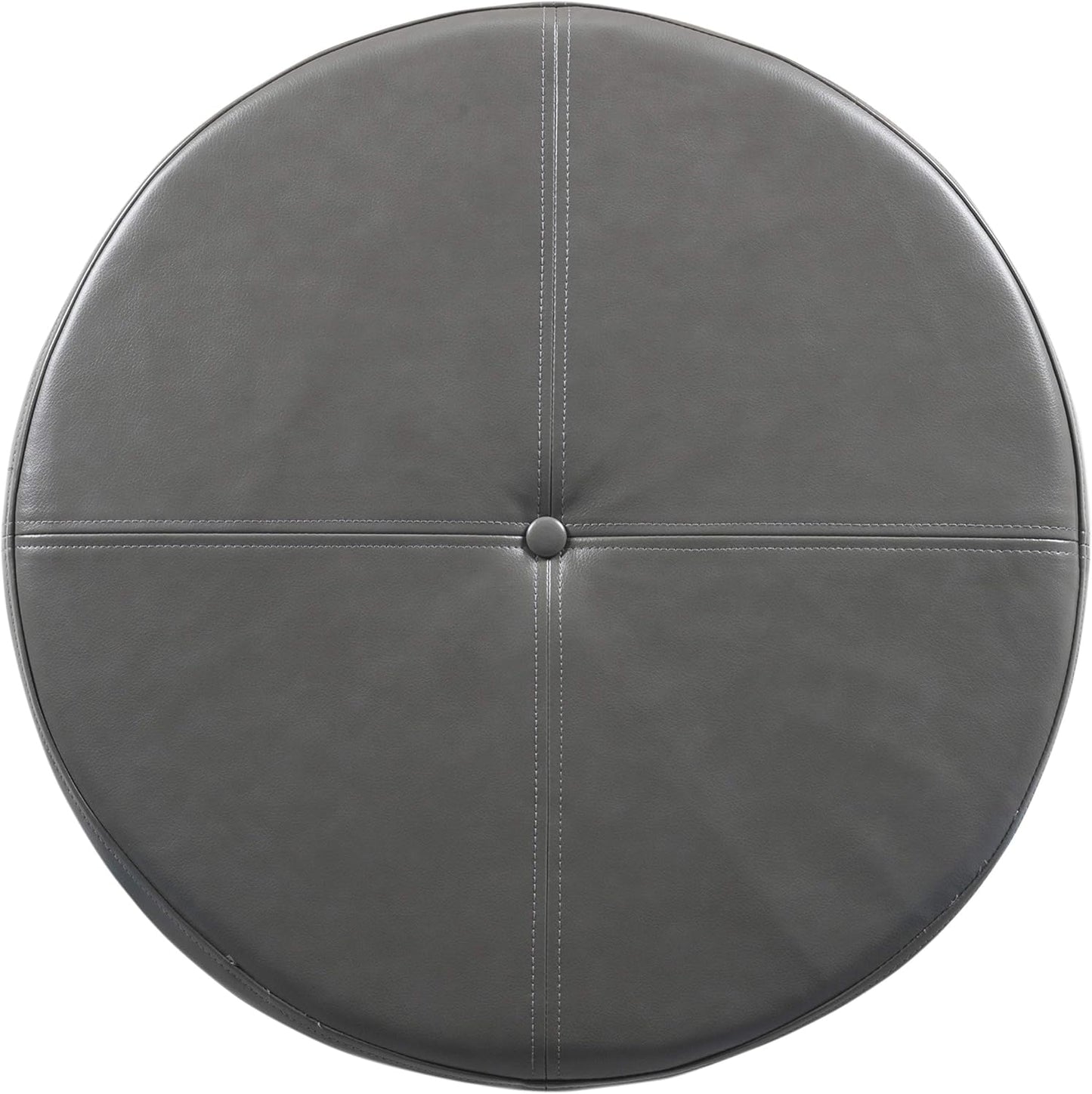 HomePop Round Leatherette Storage Ottoman with Lid, Charcoal Grey Large