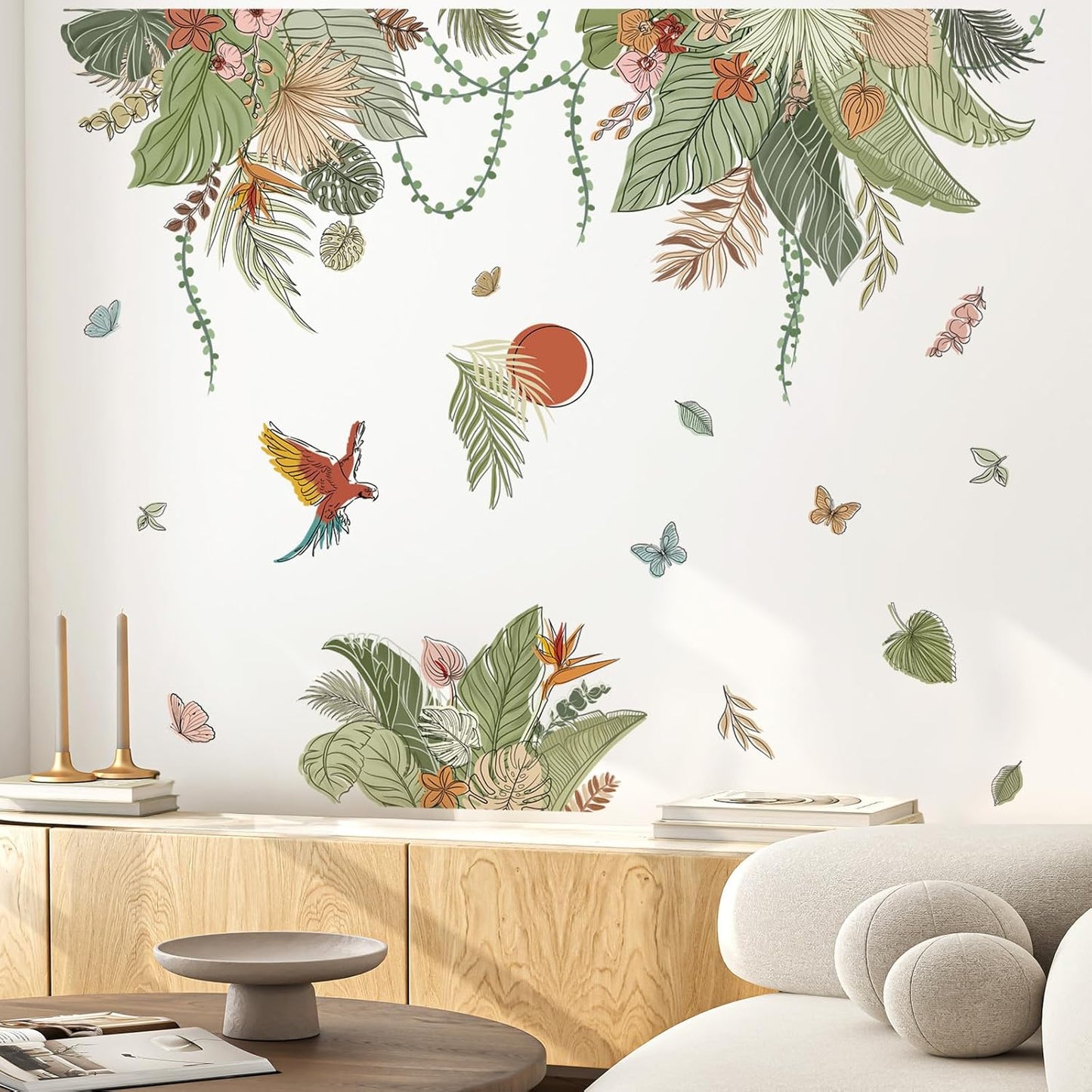 decalmile Boho Tropical Leaves Wall Decals Bohemian Floral Hanging Vine Plants Wall Stickers Living Room Bedroom TV Background Wall Decor