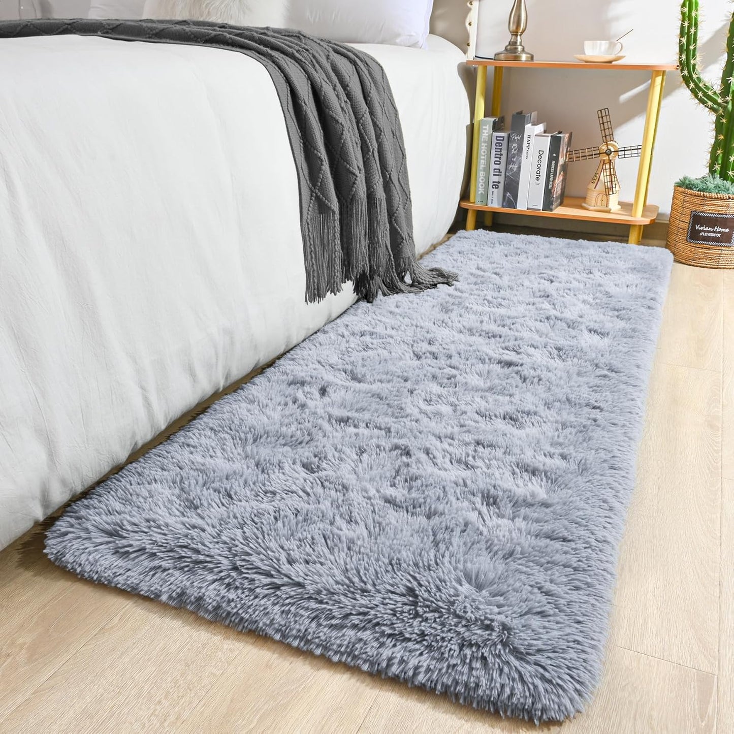 Keeko Small Bedroom Runner Rug 2x6, Grey Fluffy Bedside Kids Room Rugs Living Room Shag Throw Rug for Nursery Entryway Fuzzy Indoor Area Carpet Cute Rugs for Boy Baby Girl Room Dorm Decor