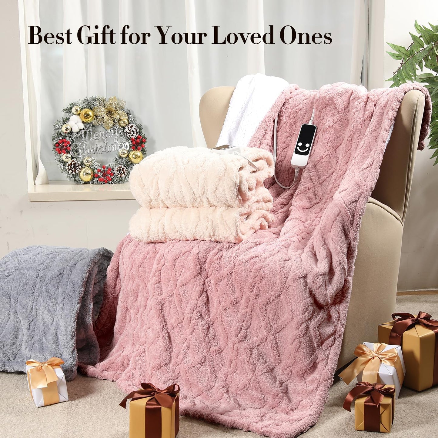 Kmall Heated Throw Blanket, Electric Blanket Throw with 5 Heating Levels & 12 Hours Auto Off,Flannel to Sherpa Super Cozy Heated Blanket for Bedding Sofa Machine Washable, 50x60 inch, Pink