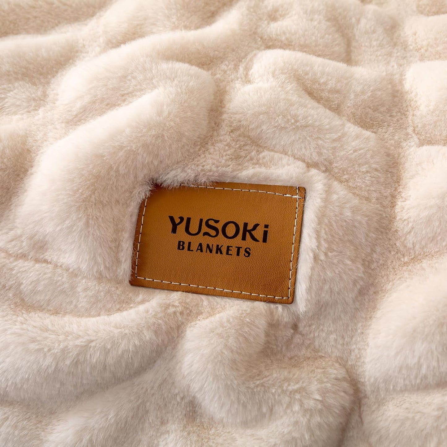 YUSOKI Luxury Double Side Faux Rabbit Fur Throw Blanket for Couch, Ultra Soft Fluffy Throw Gifts, Plush Thick Warm Luxury Decor Gifts for Home (Creamy Cloud, Medium (50 X 60 inches))
