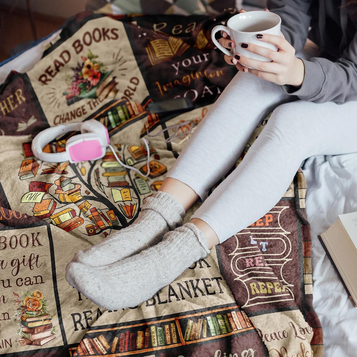 Book Lovers Gifts,Teacher Appreciation Gifts for Women, Book Accessories for Reading Lovers Blanket 60"x50", Reading Gifts, Reading Accessories for Book Lovers, Readers & Librarians Gift Ideas