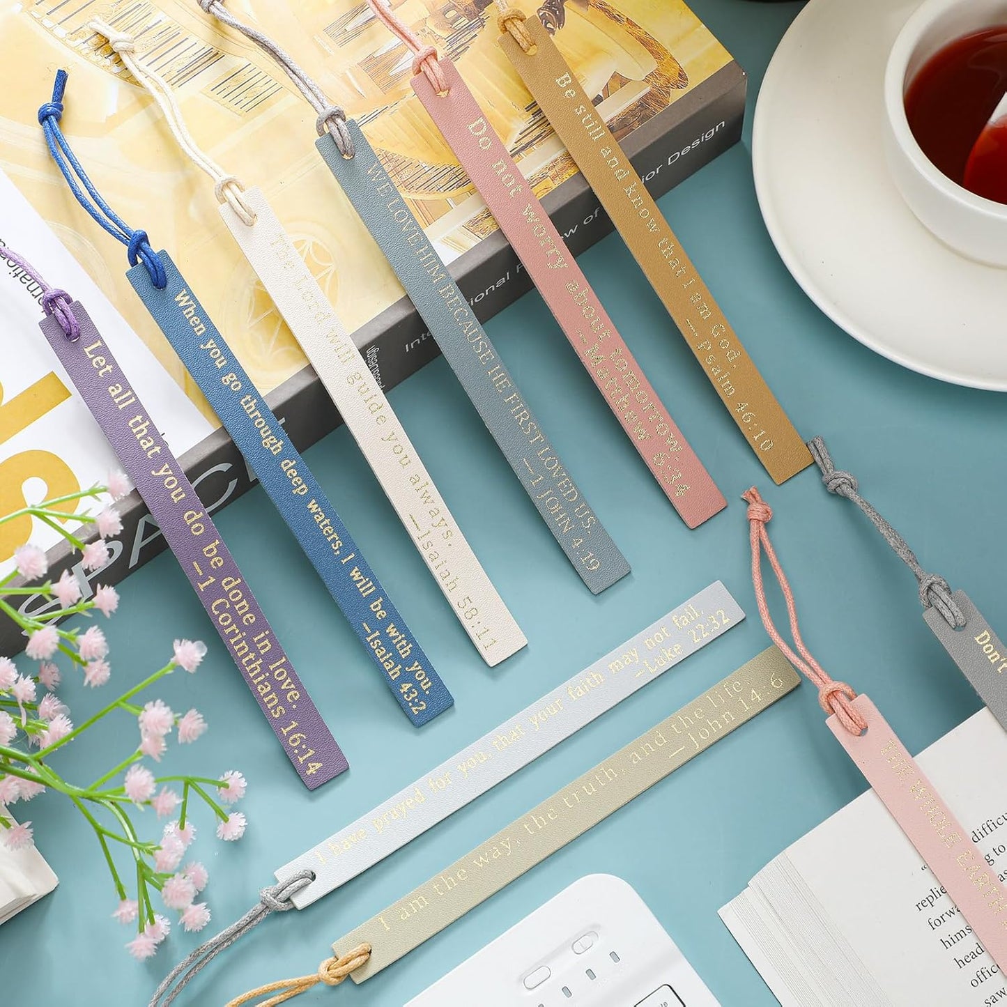 Skyygemm 10 Pcs Christian Bookmarks Christian Gifts for Women Leather Religious Bookmarks Handmade Bible Book Lovers Readers Female Church Book Club(Pastel)