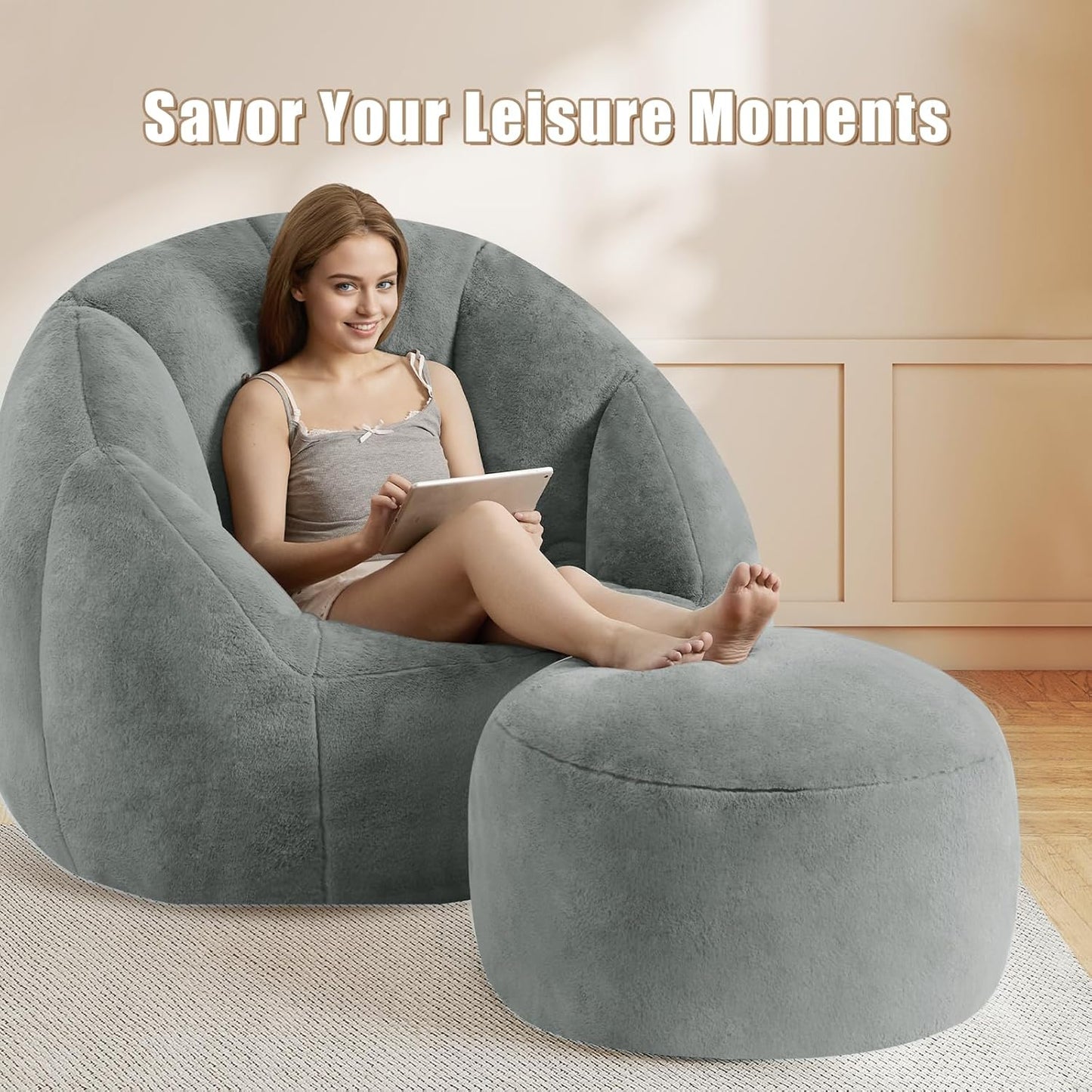Round Stuffed Pouf Ottoman for Foot Rest, A Round Modern Foam Filled Poufs, Floor Chair for Living Room, Nursery, Dorm, A Soft Modern Foot Stool Perfect to Rest Your Feet (Grey, 20Inch)