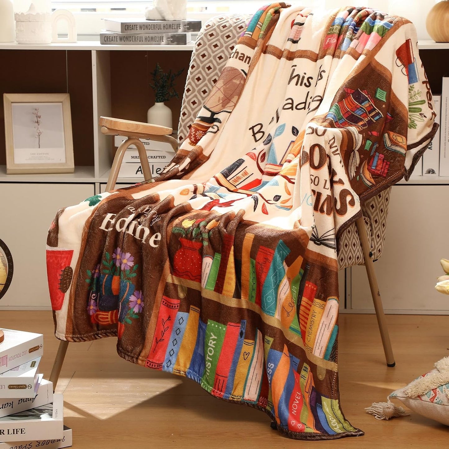 Reading Blanket for Book Lovers Gifts, 60x50" Soft Cozy Flannel Throw Warm for Couch Sofa Chair, Bookish Gifts for Bookworm Librarian Book Club Women Mom Sister