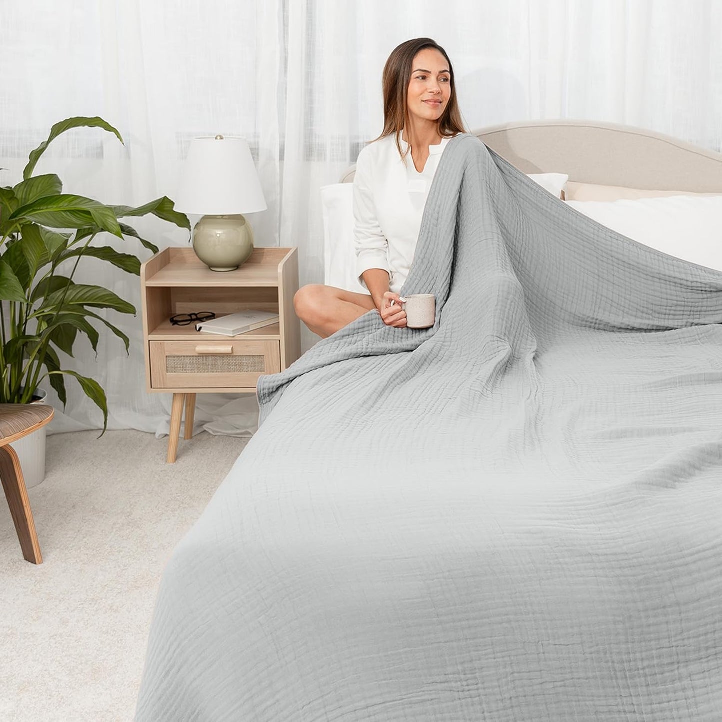 Comfy Cubs Muslin Blanket for Adults King 108" x 90" - 6 Layer Soft, Breathable & Lightweight Muslin Adult Blanket - Machine Washable & Designed in The US Bedding for All Seasons -Heather Blue
