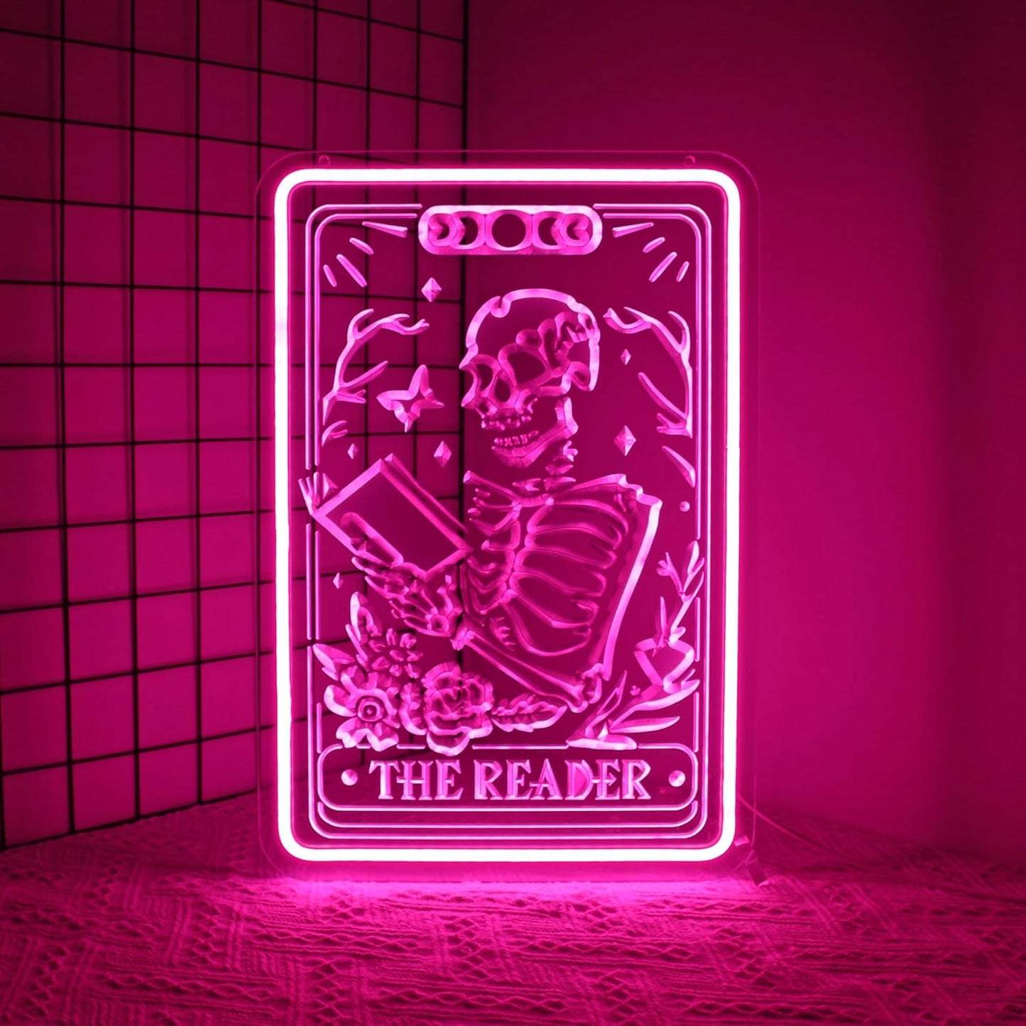 Skeleton Reading Book Neon Sign Led Neon Lights Neon Signs for Wall Decor USB Powered Led Neon Signs for Room Decoration